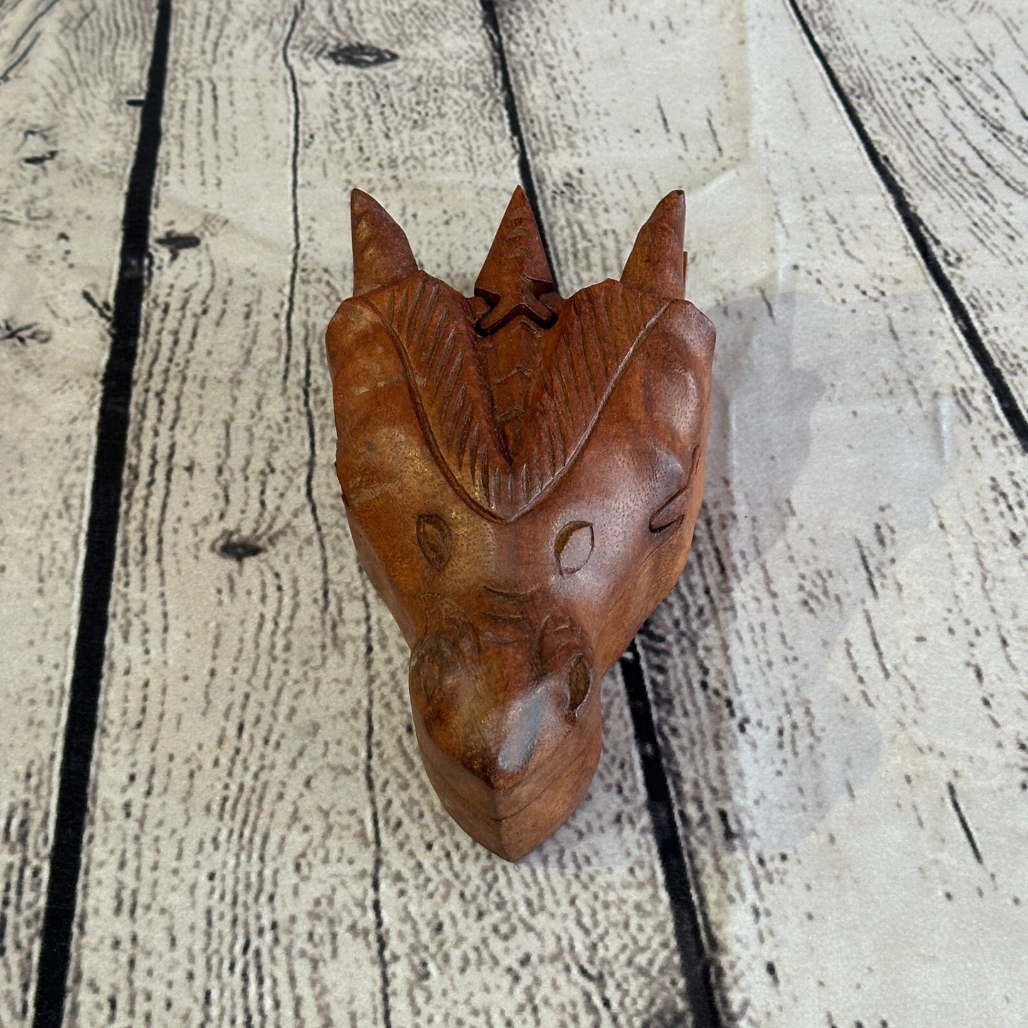 Carved Dragon Head 4 Bit Wooden Puzzle Box Secret Box Magic Trinket Handmade