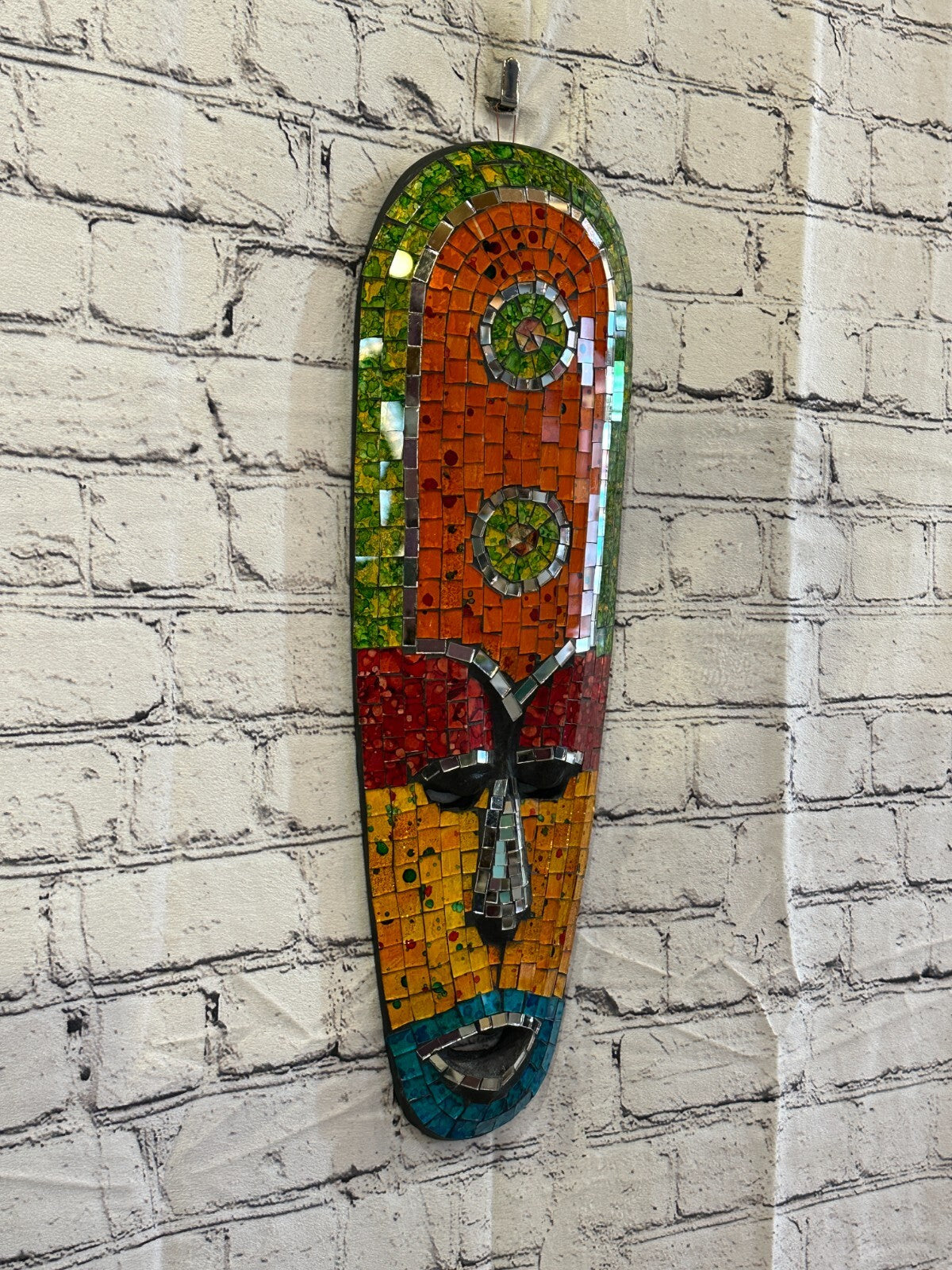 50cm Mosaic Mirror Mask Carved Painted Ethnic Tribal Wall Art Handmade Design 1