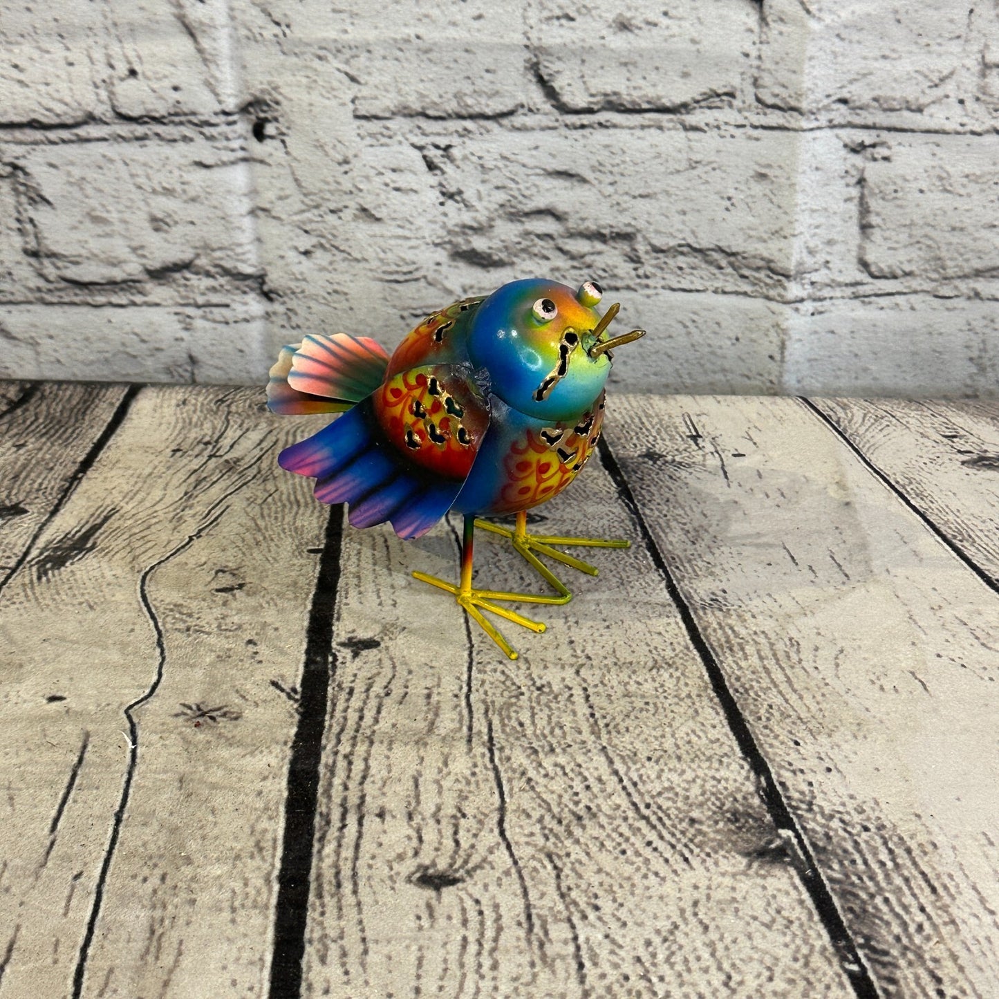 10cm x 10cm Bright Blue Bird Metal Tin Wall Hanging Ornament Painted Statue