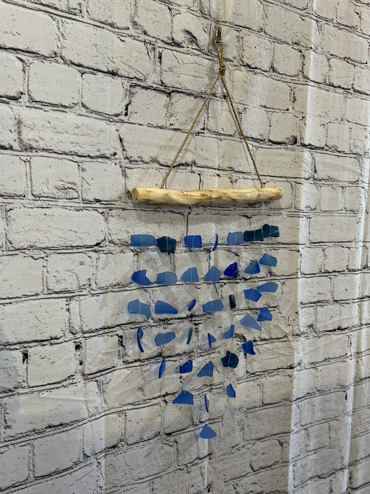 45cm x 25cm Dark Blue Wind Recycled Glass Driftwood Handmade Garden Home Mobile
