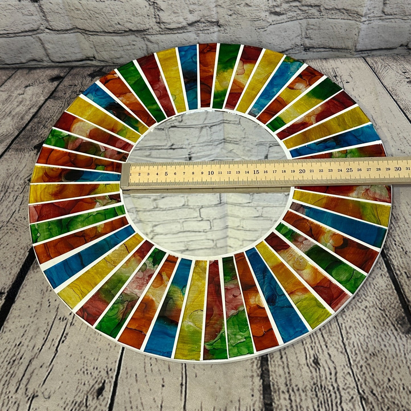 Rainbow White Line Mosaic Tile Wall Mirror 40cm x 40cm 16 Inches Handmade New