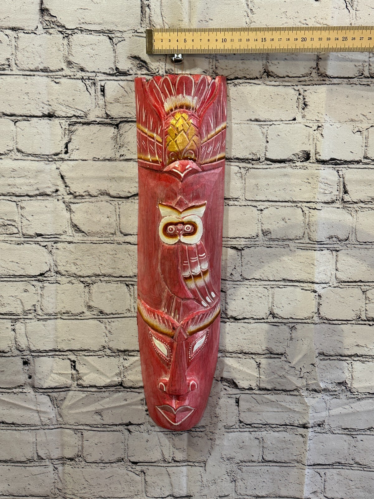 50cm Pink Owl Hand Carved Fair Trade Wooden Animal Wall Art Wall Hang Mask