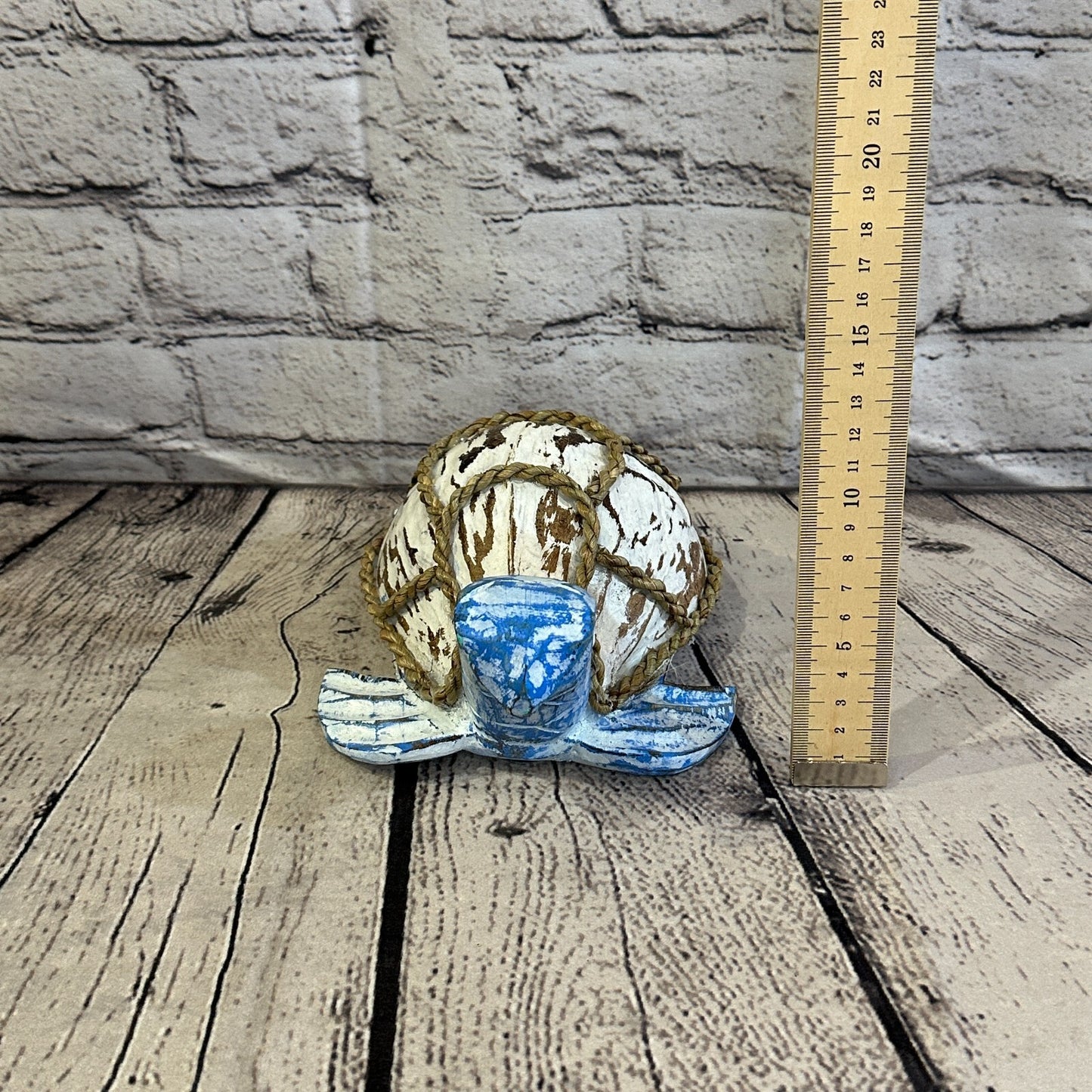 Blue White Folk Art Hand Painted Turtle Coconut Shell Ornaments Hanging Decor