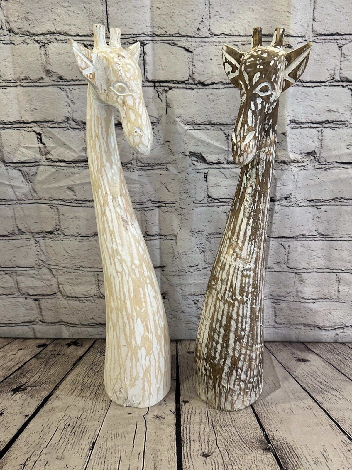 Brown Wooden Giraffe Head With Shabby Pattern 30cm x 10cm Handmade and Fairtrade