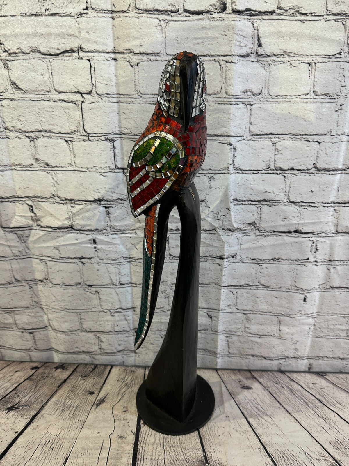 60cm Mosaic Parrot Bird Ornament Statue Fair Trade Handmade Carved Wood Design 5