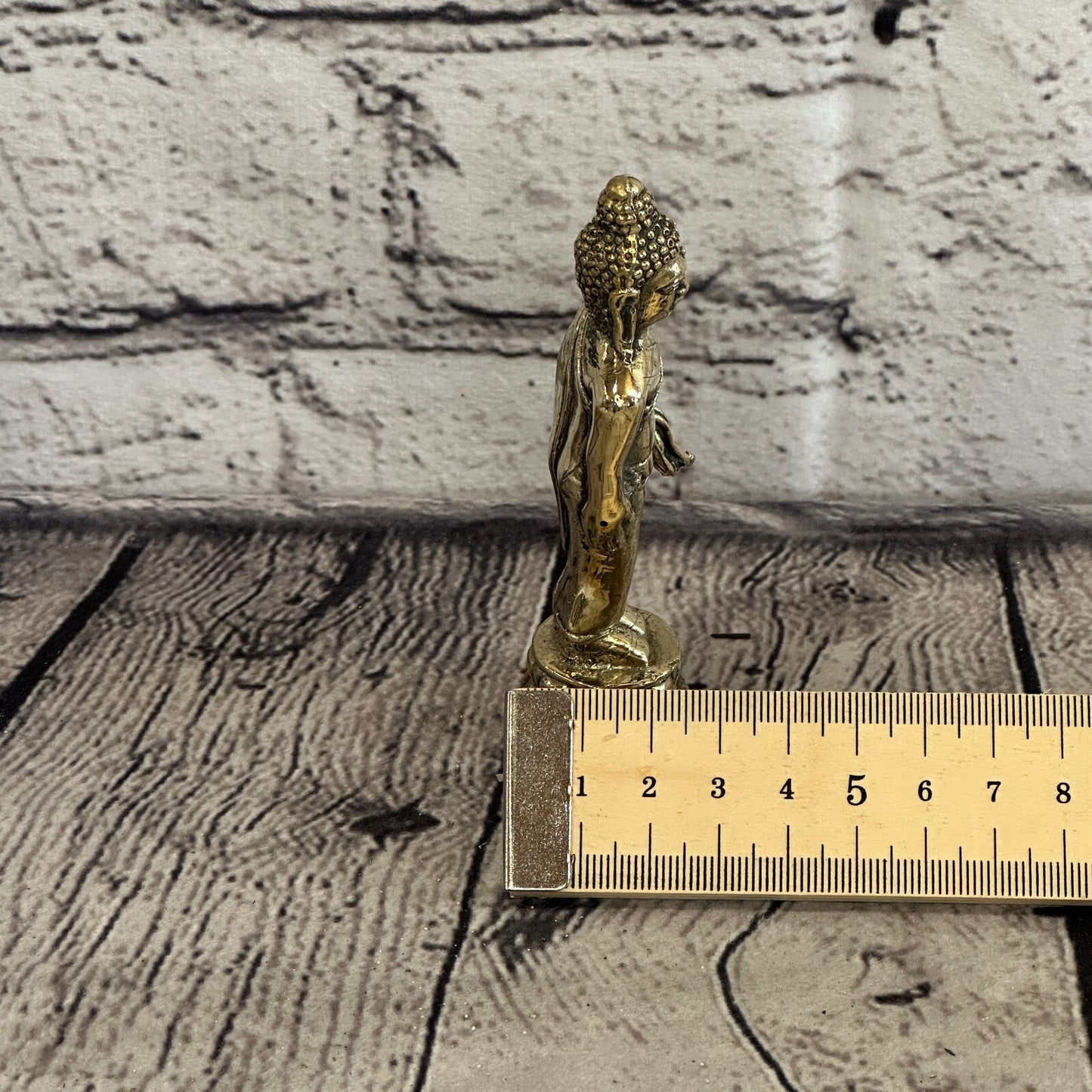 10cm x 2cm Standing Thai Bronze Buddha Blessing Statue Figure Table Decoration