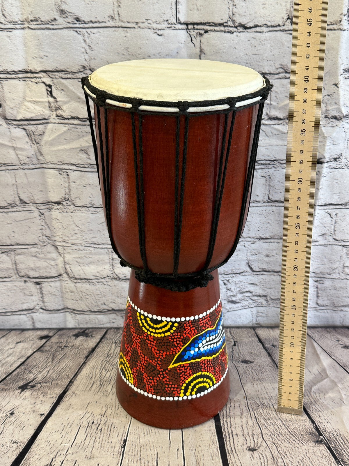 40cm Painted Wooden Djembe Bongo Painted African Influenced Drum High Handmade