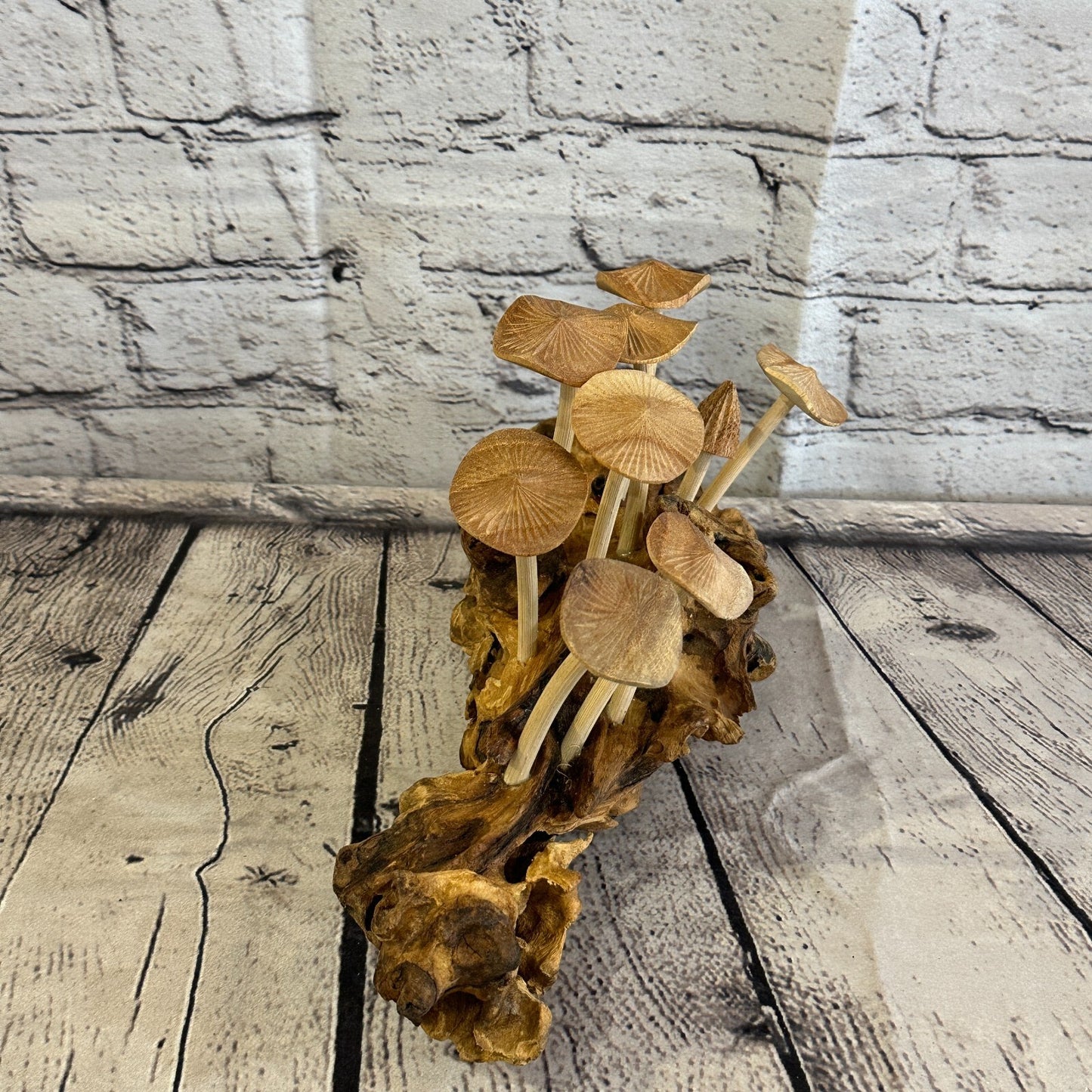 25cm Long Mushrooms Cluster Parasite Ornament Natural Carving Fairtrade Wooden
