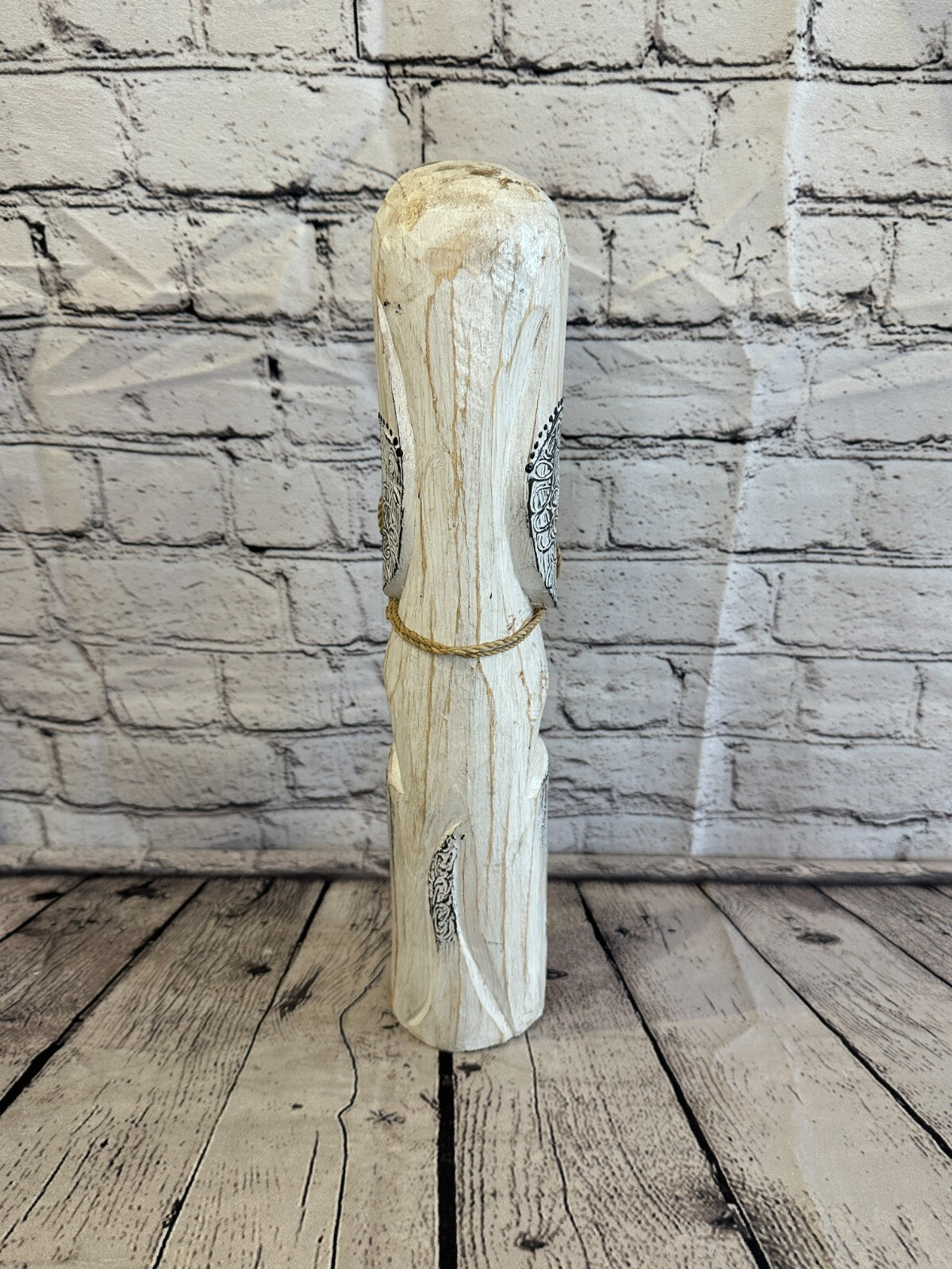 40cm White Flower Wooden Shabby Dog Statue Ornament Fair Trade Handcarved