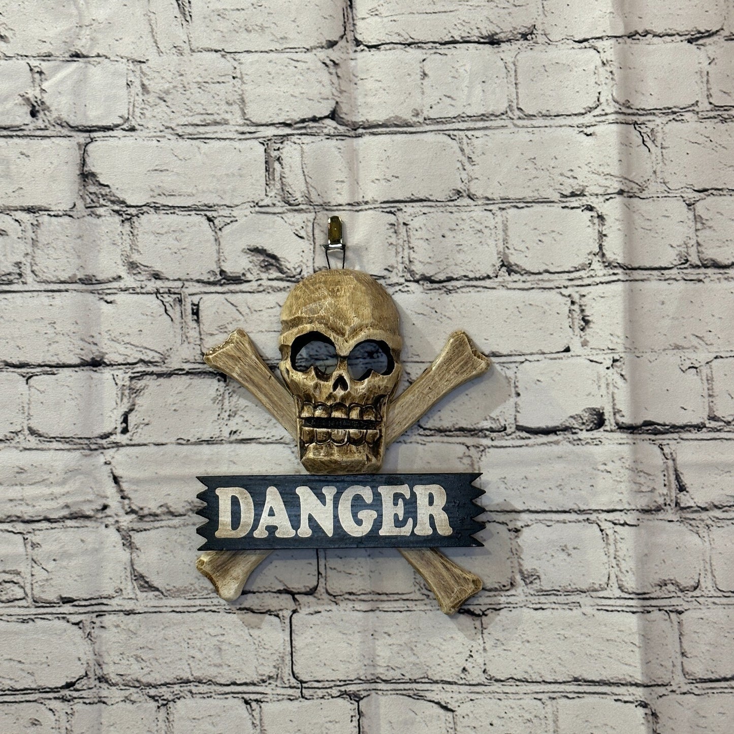 Skull & Crossbones Danger Pirate Sign Door Plaque 20cm x 20cm Handmade Wood