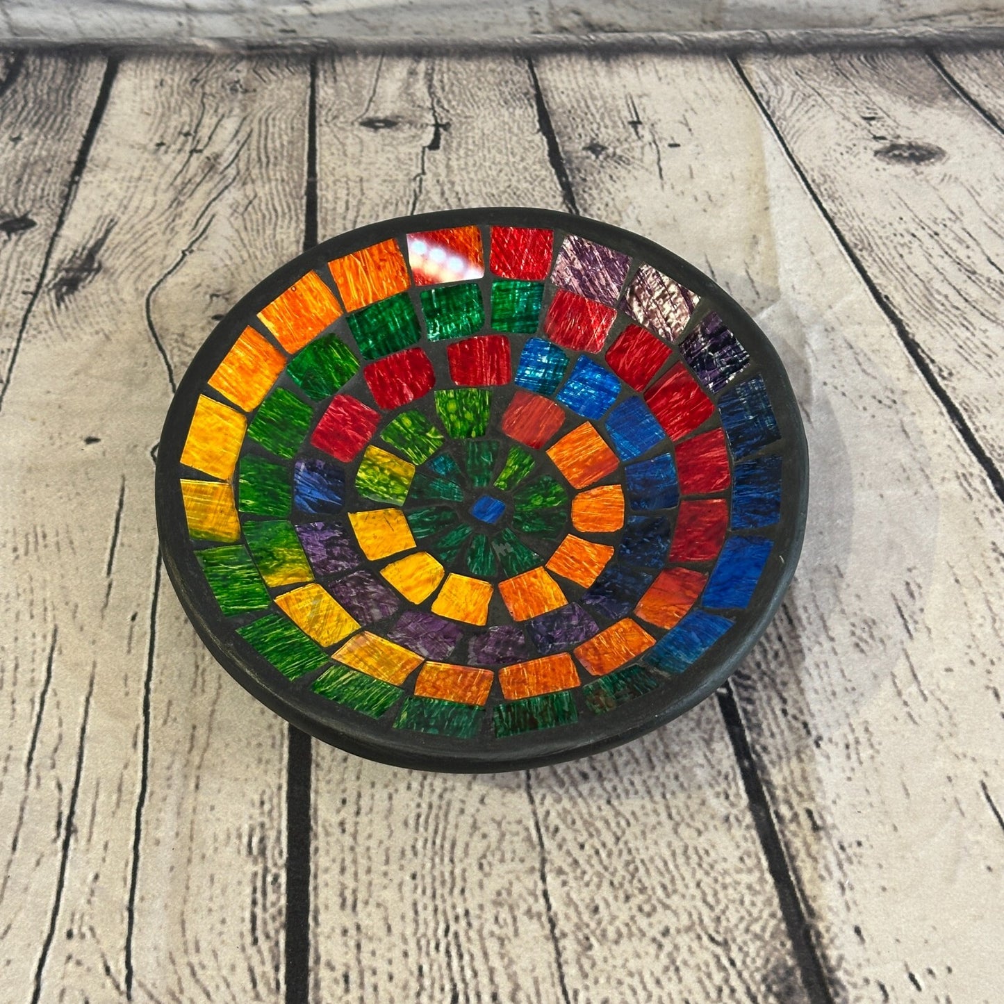 20cm Small Swirl Rainbow Round Mosaic Handmade Ceramic Glass Tile Bowl Fruit