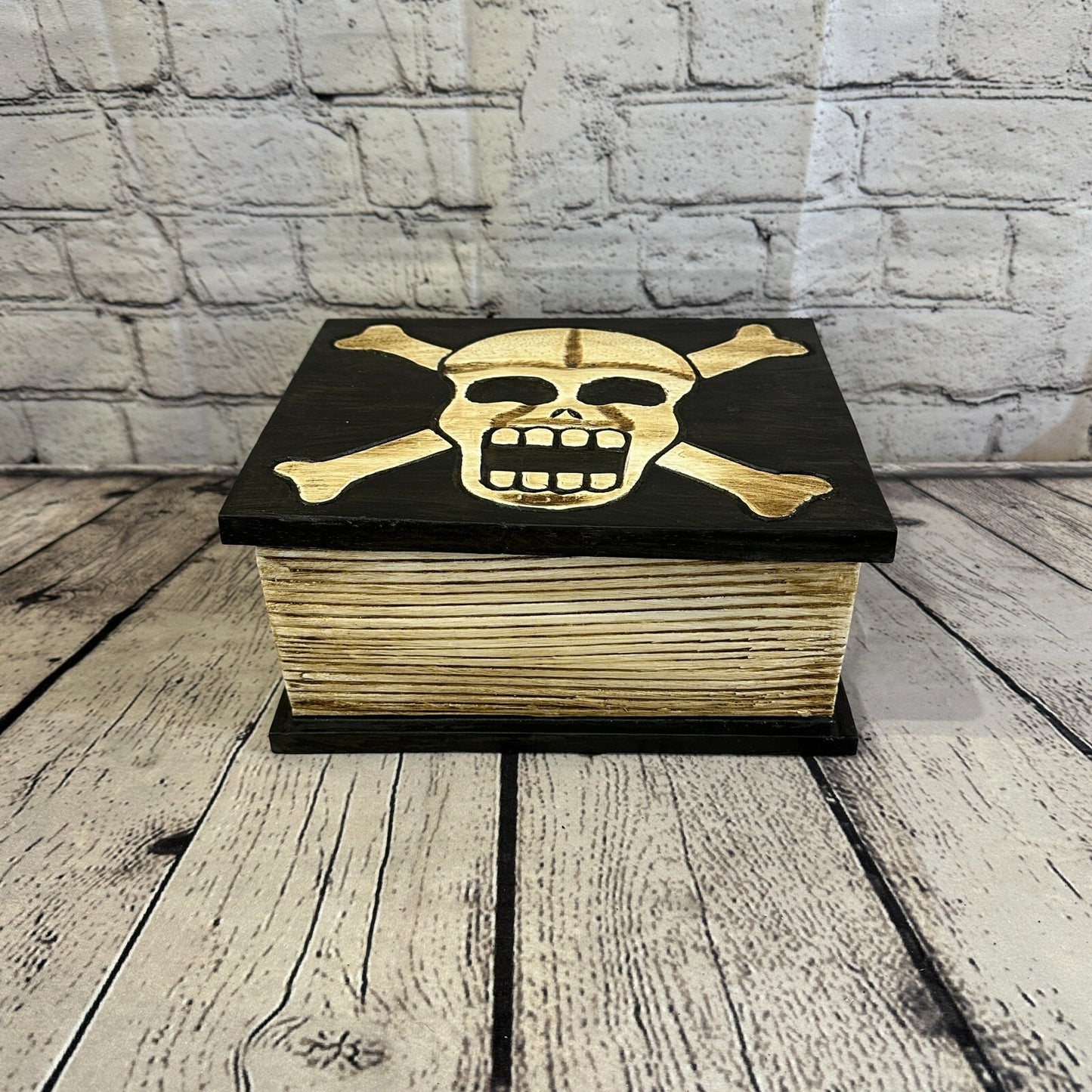 22cm x 17cm Book Wooden Gothic Skeleton Skull Coffin Jewellery Trinket Box