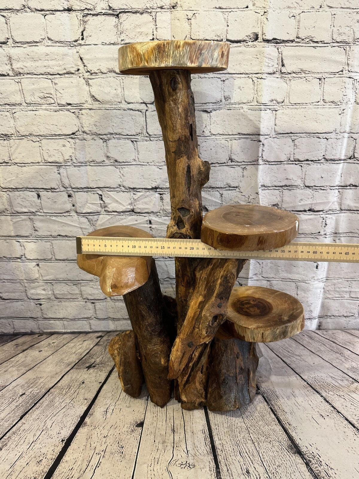 63cm x 38cm Quad Teak Root Wood Mushroom Coffee Table Side Home Furniture