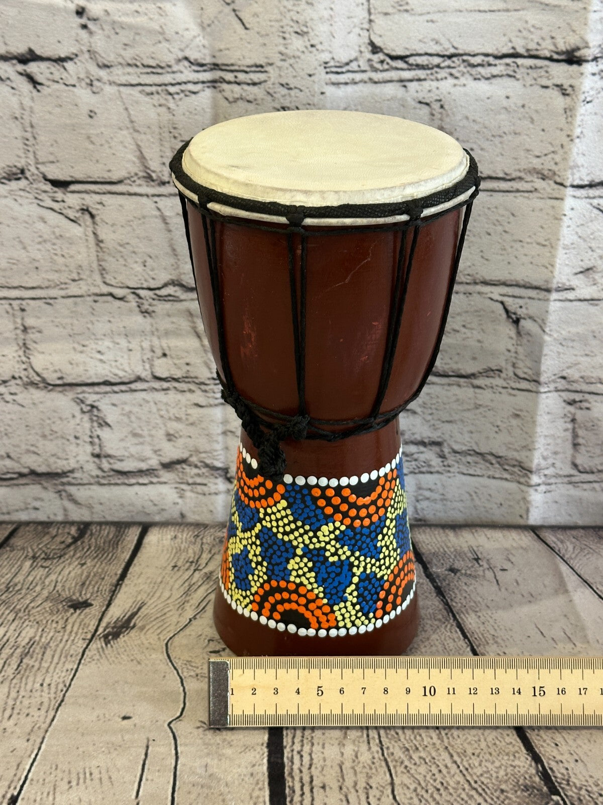 25cm Painted Wooden Djembe Bongo Painted African Influenced Drum High Handmade