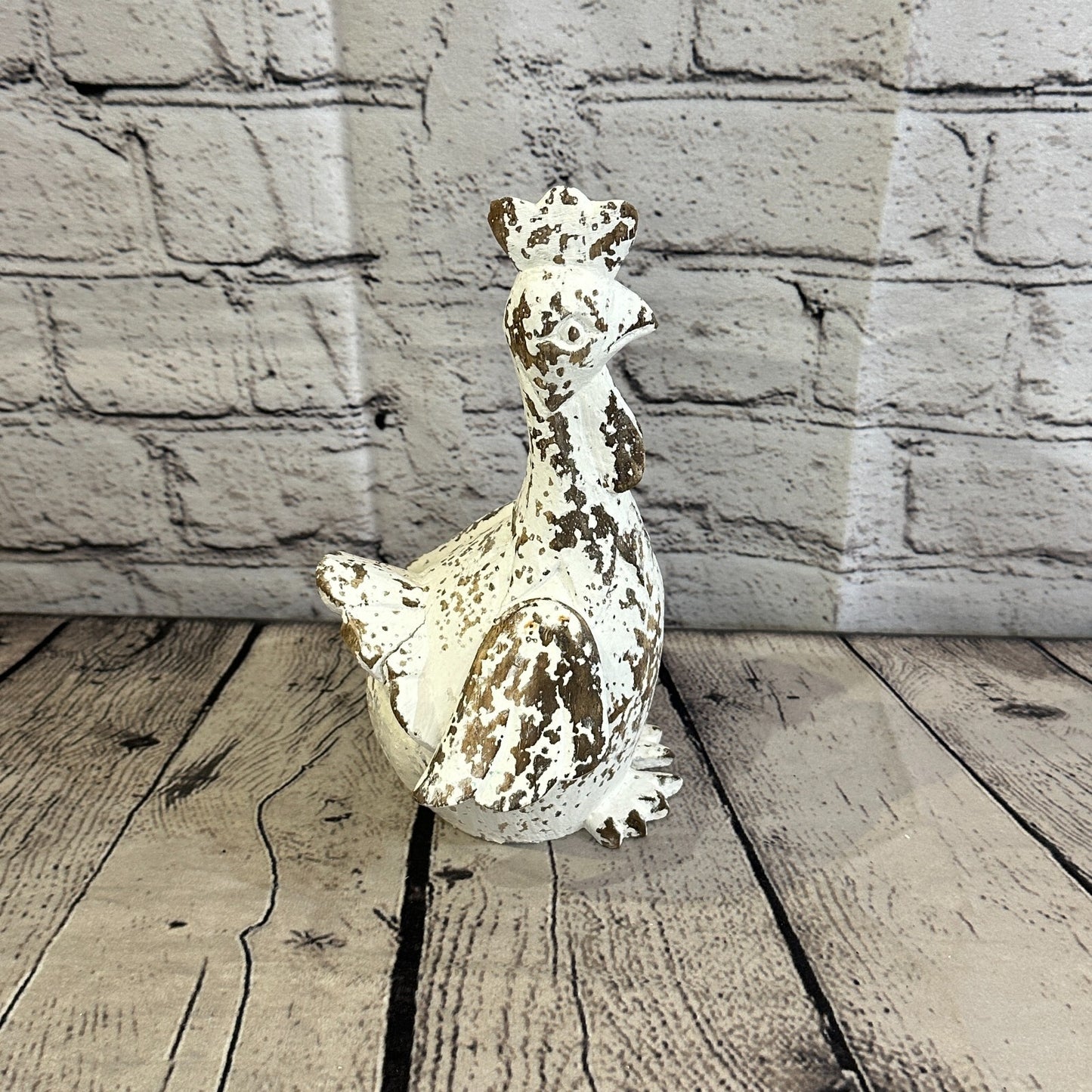 20cm x 10cm White Shabby Wooden Rooster Cockerel Retro Collectable Hand Carved