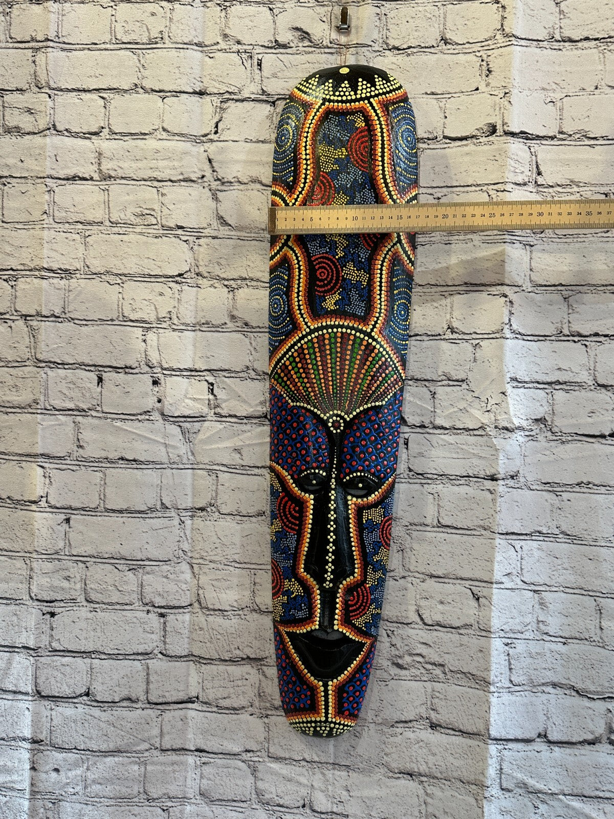 Mask 80cm Carved Wooden Dot Painted Ethnic Tribal Tiki Wall Art Handmade No 3