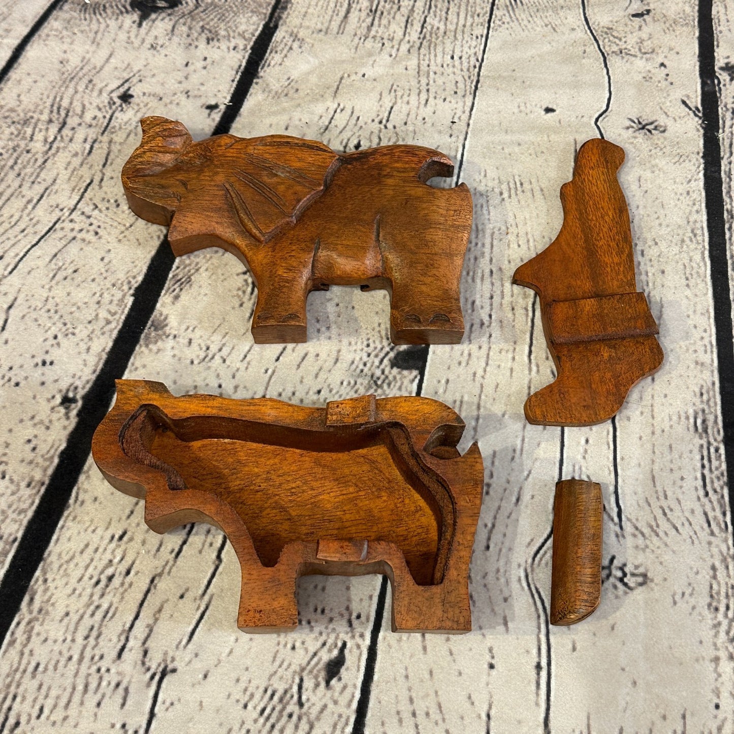 Carved Elephant 4 Bit Wooden Puzzle Box Secret Box Magic Trinket Handmade