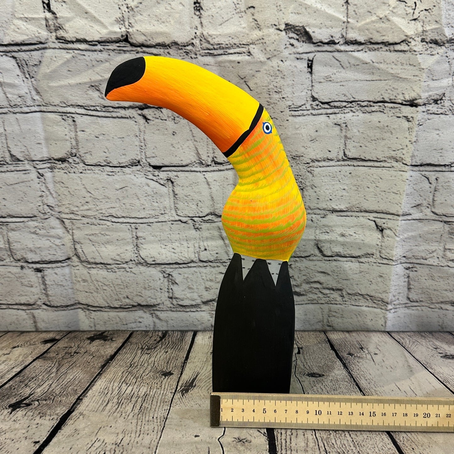 30cm Yellow Toucan Bird Ornament Statue Fair Trade Hand Made Carved Wood