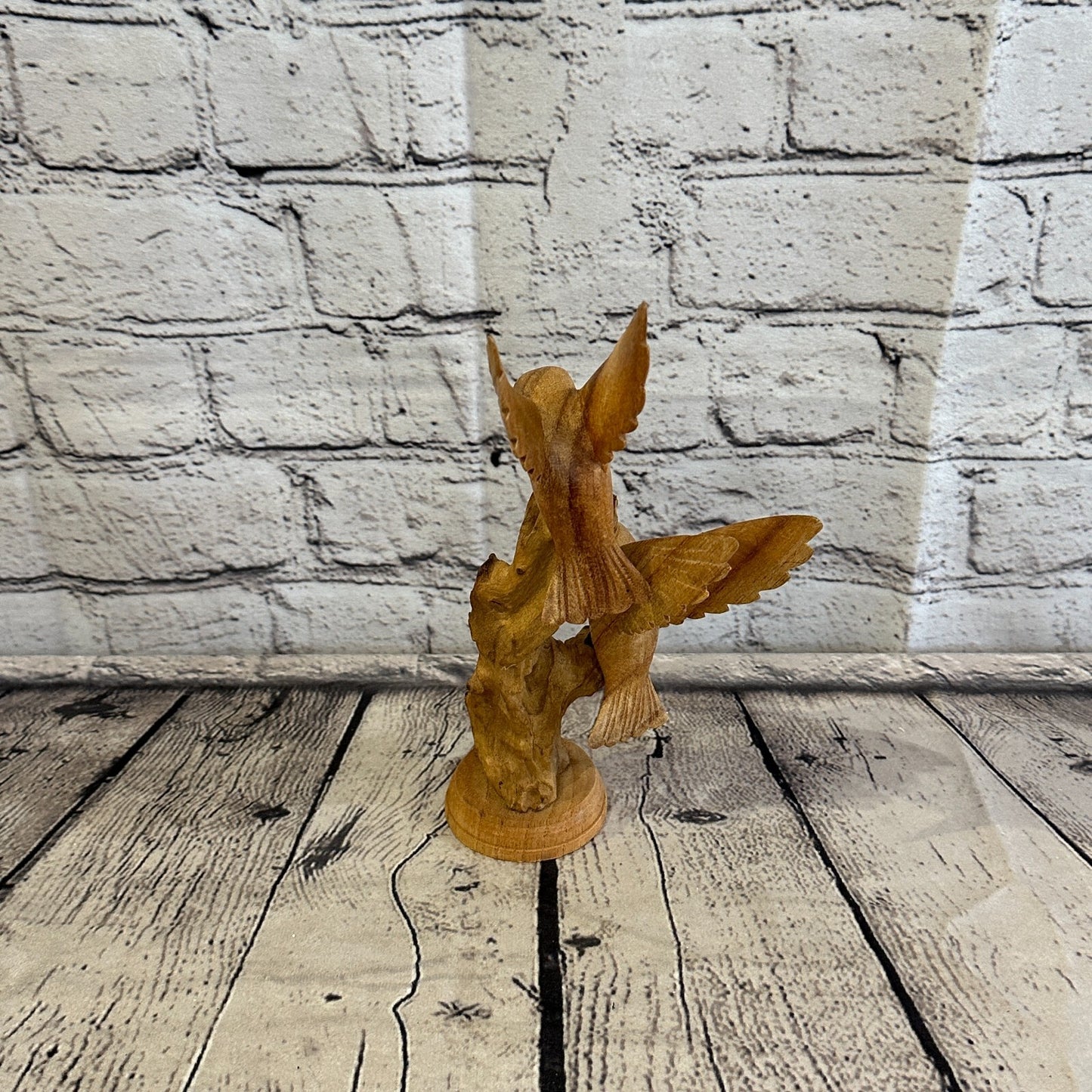 25cm Double Humming Bird Mushroom Parasite Ornament Natural Carving Wooden