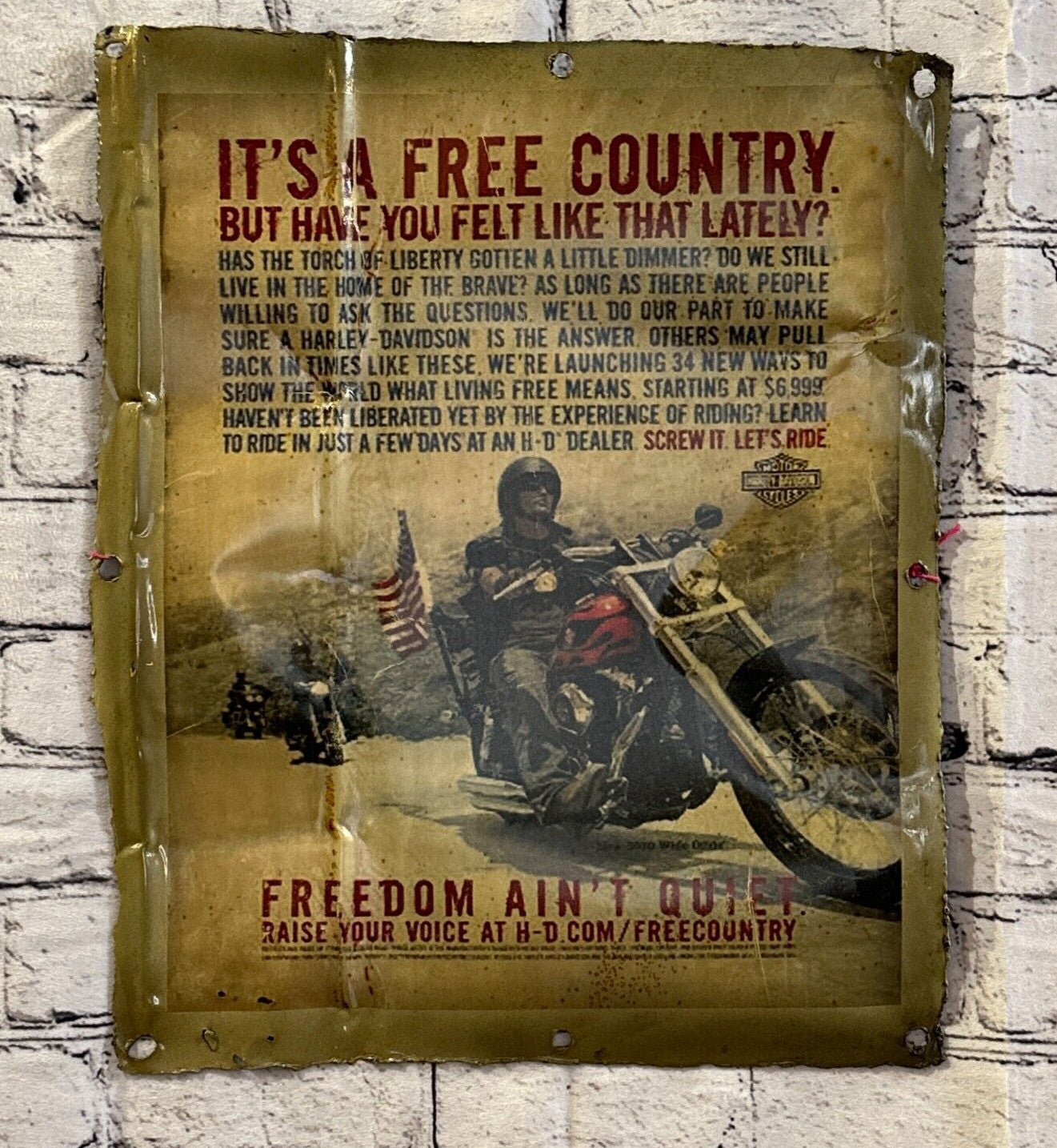 USA Freedom Harley Davidson Bike Wall Plaque 42cm x 36cm Vintage Retro Tin Sign
