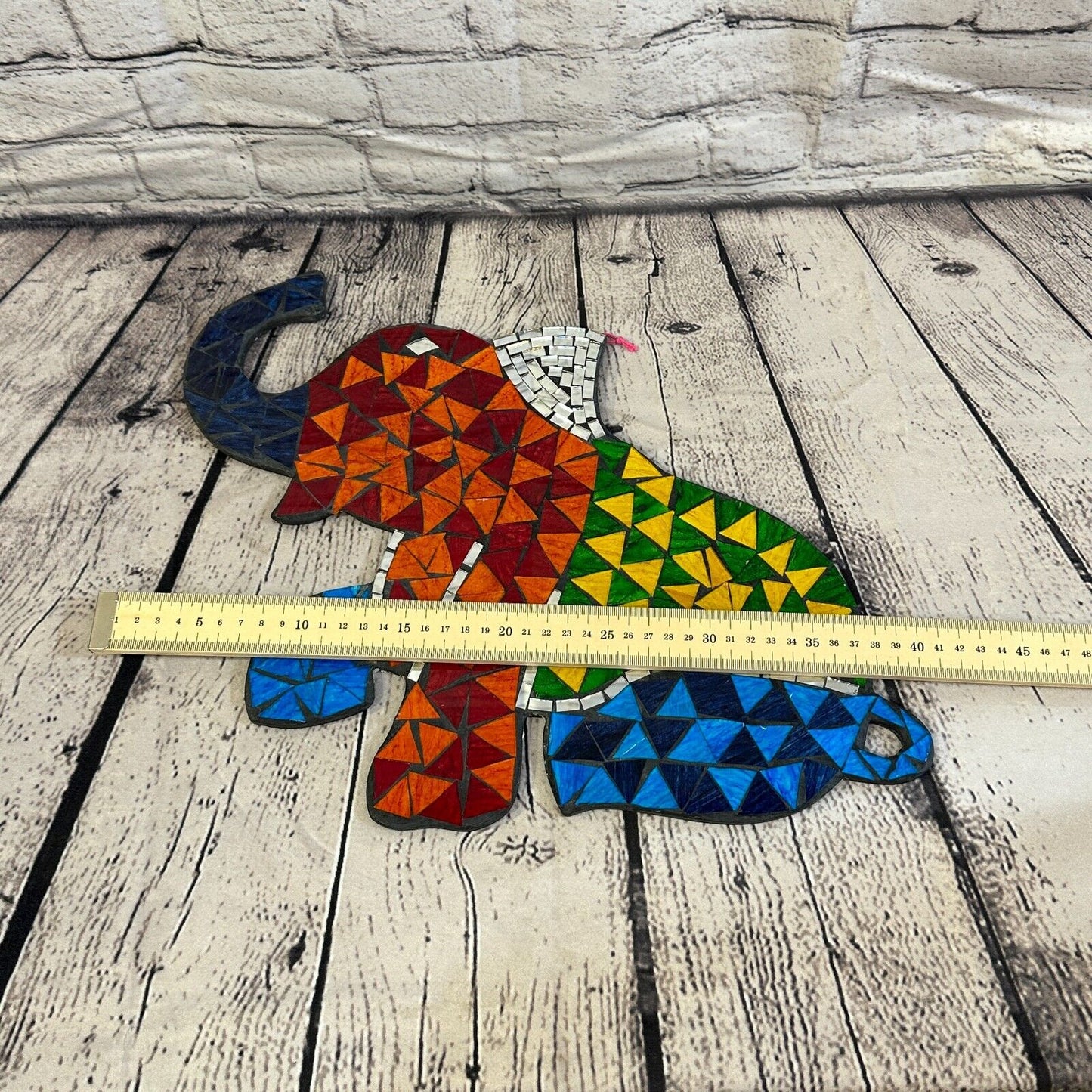 Rainbow Sitting Elephant Mosaic Tile Wall Mirror 40cm x 30cm Handmade New