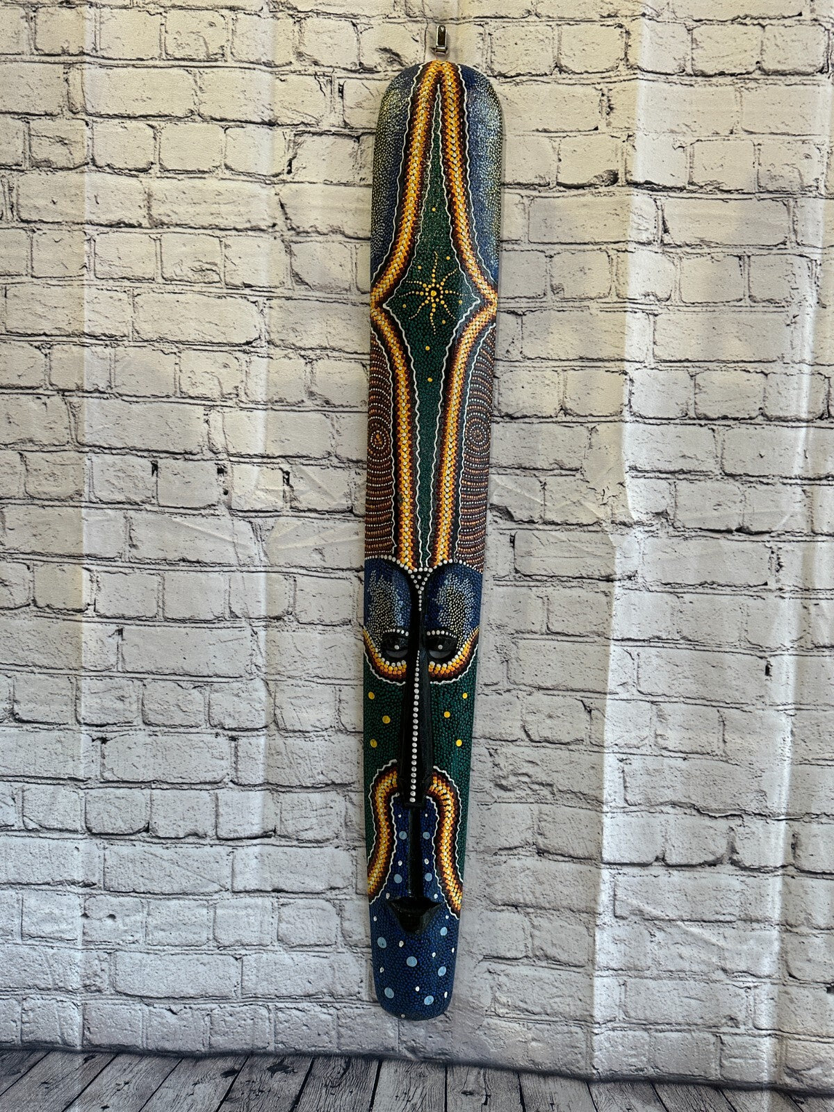 Mask 100cm Carved Wooden Dot Painted Ethnic Tribal Tiki Wall Art Handmade No 4