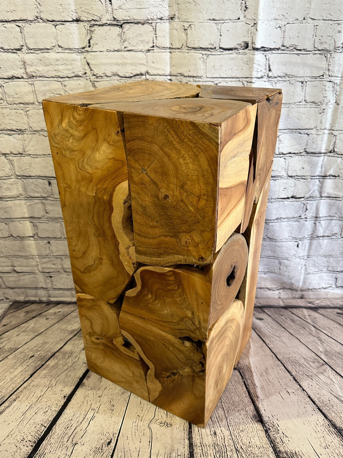 60cm x 30cm Teak Root Wood Block Side Table Lamp Stool Square Wood Coffee Table