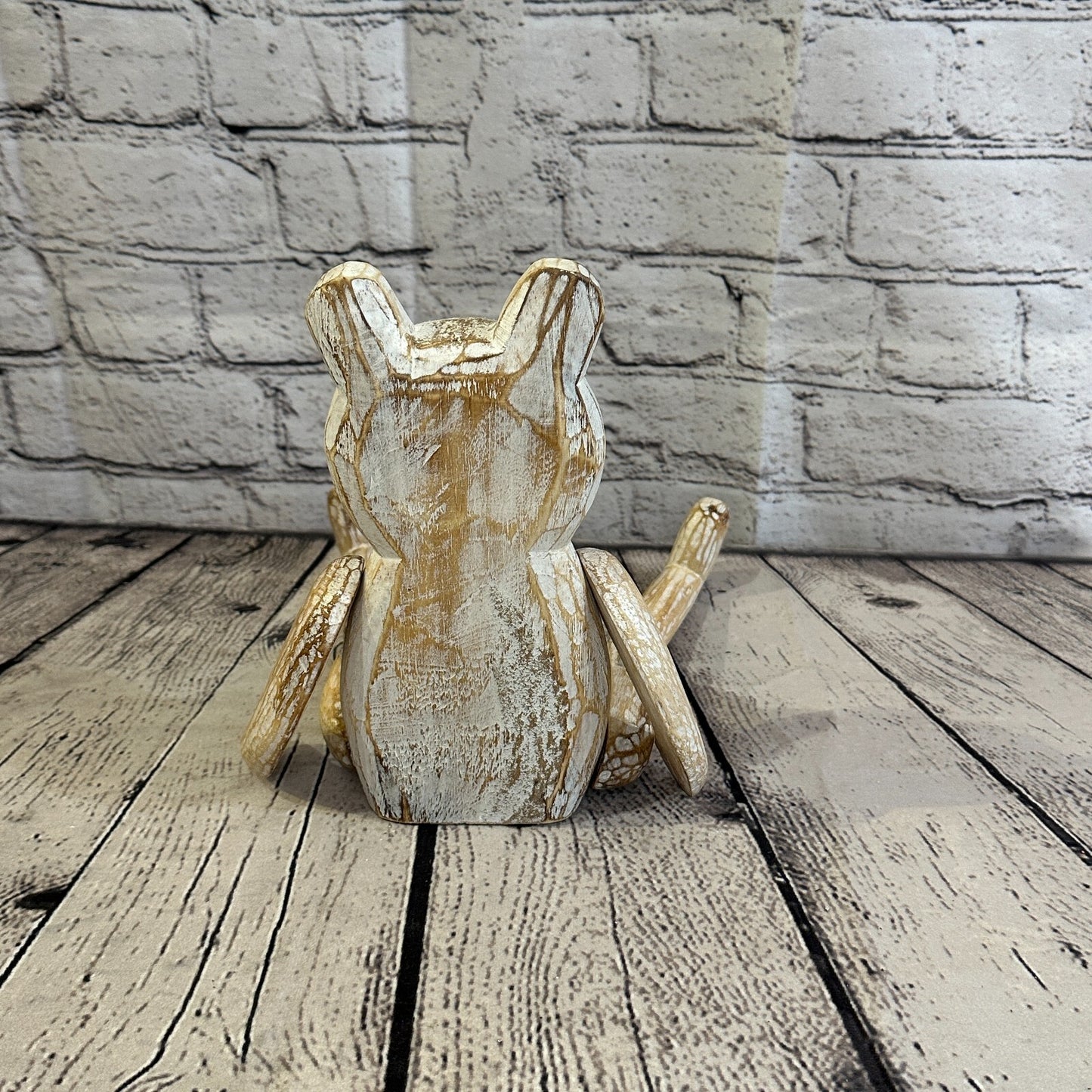 22cm Shabby White Teddy Sitting Animal Wooden Shelf Ornament Handmade Fairtrade