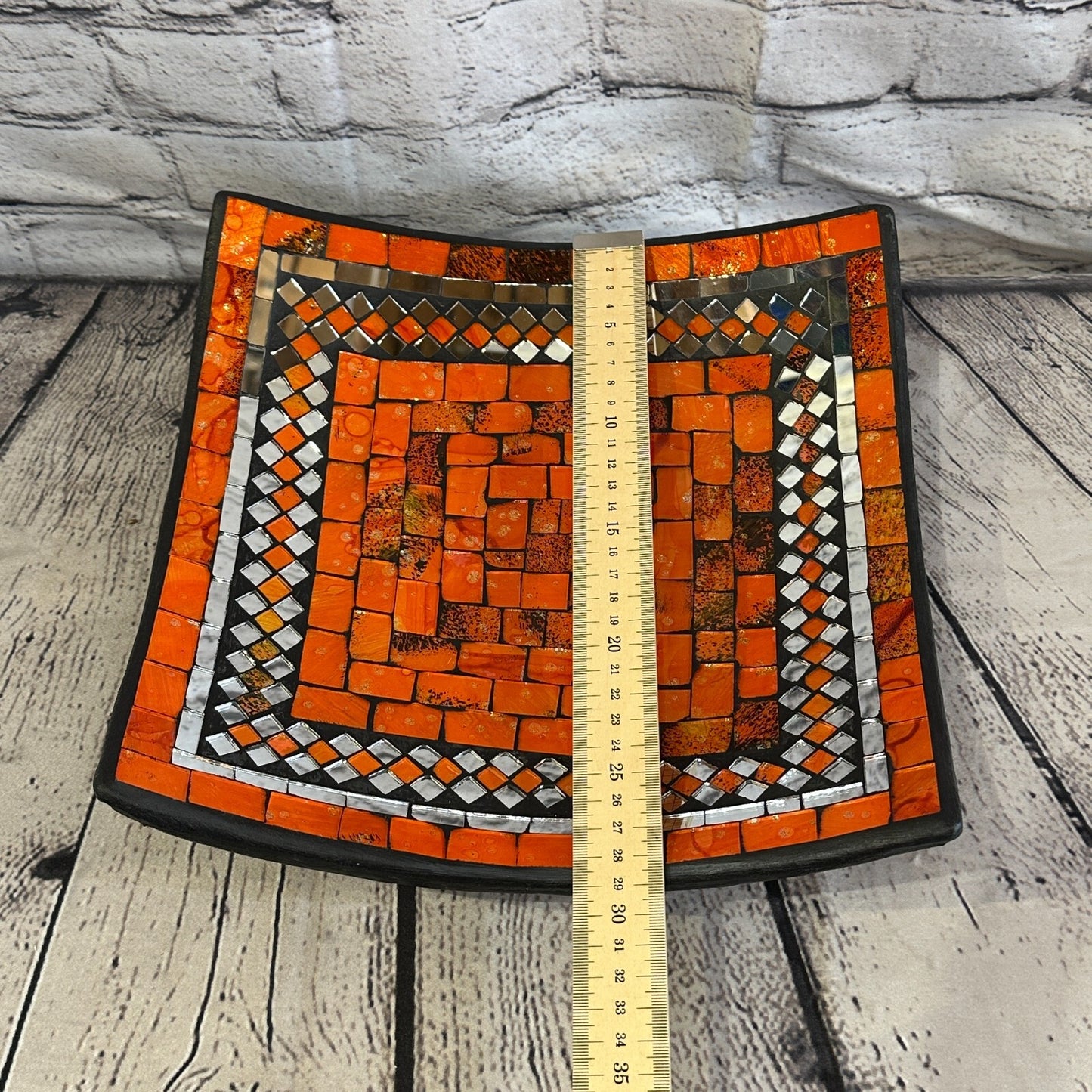 30cm Orange Square Mosaic Handmade Ceramic Glass Tile Bowl Fruit