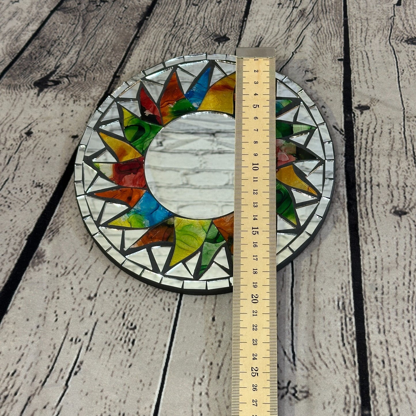 Rainbow Black Sun Mosaic Tile Wall Mirror 20cm x 20cm 8 Inches Handmade New