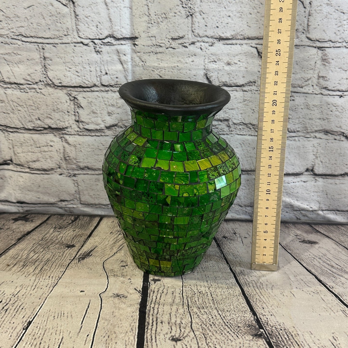 20cm Green Hand Painted Glass Mosaic Terracotta Vase Vessel Ceramic Pottery