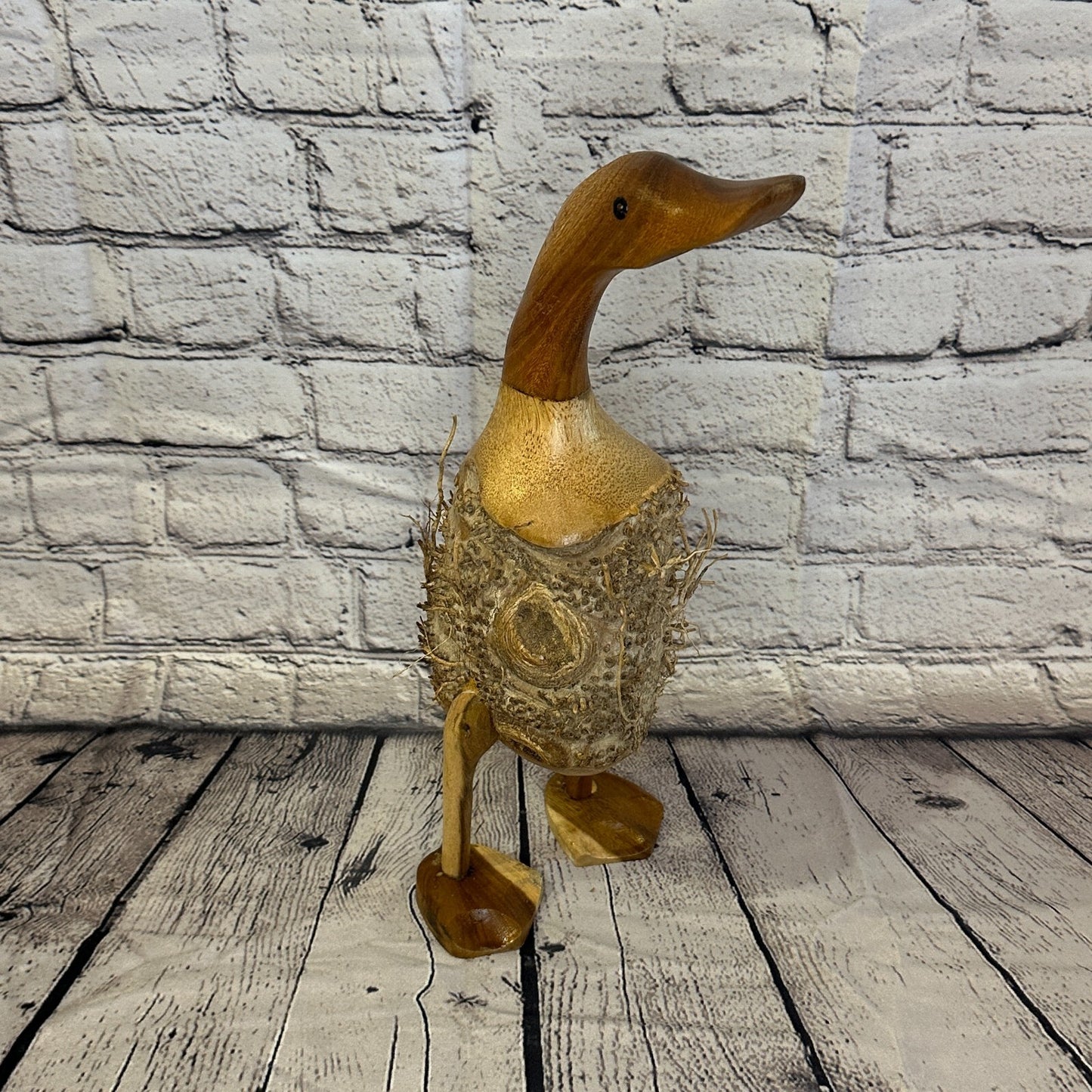 Looking Forward 40cm Tall Wooden Hairy Duckling Baby Duck Bamboo Root Fairtrade