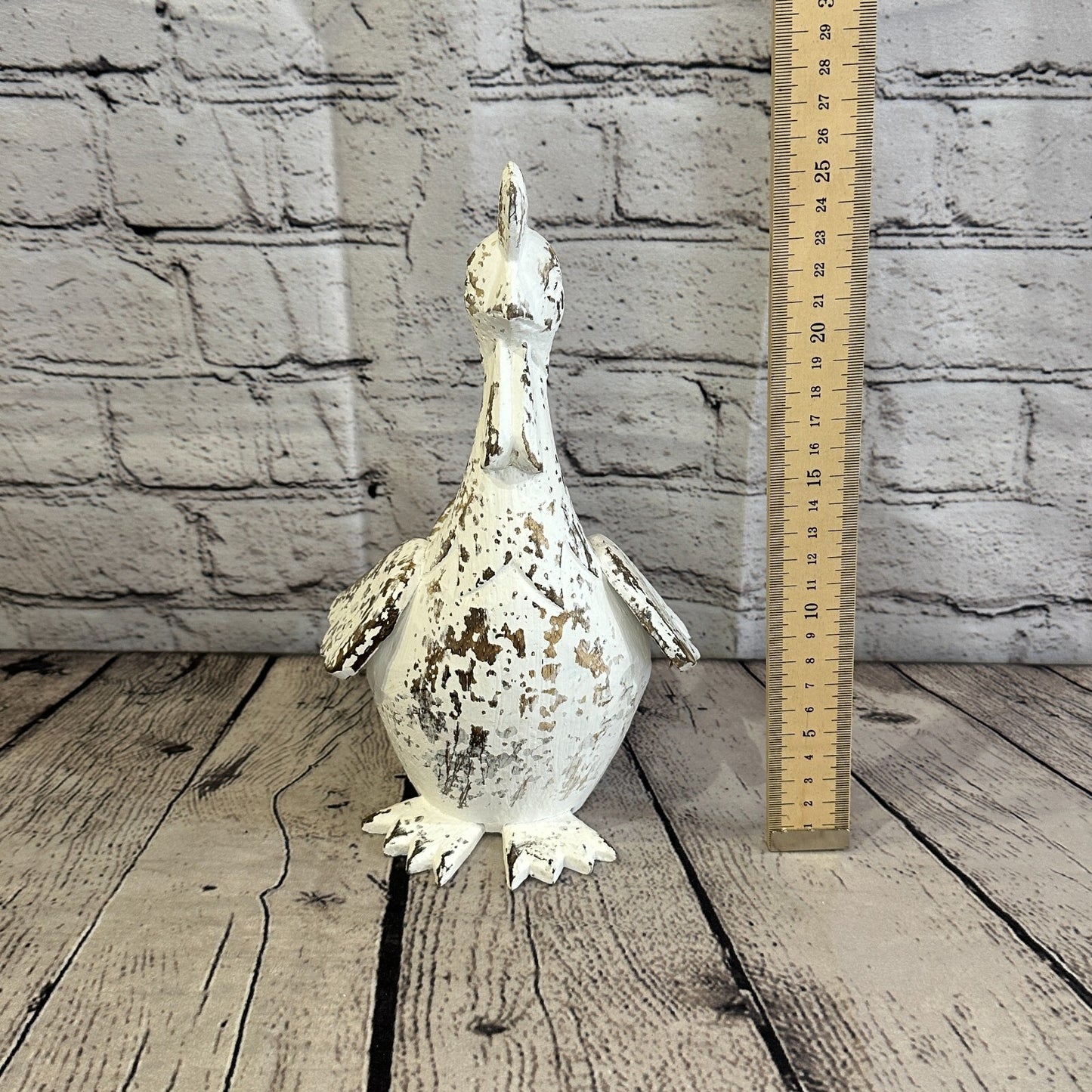 25cm x 12cm White Shabby Wooden Rooster Cockerel Retro Collectable Hand Carved