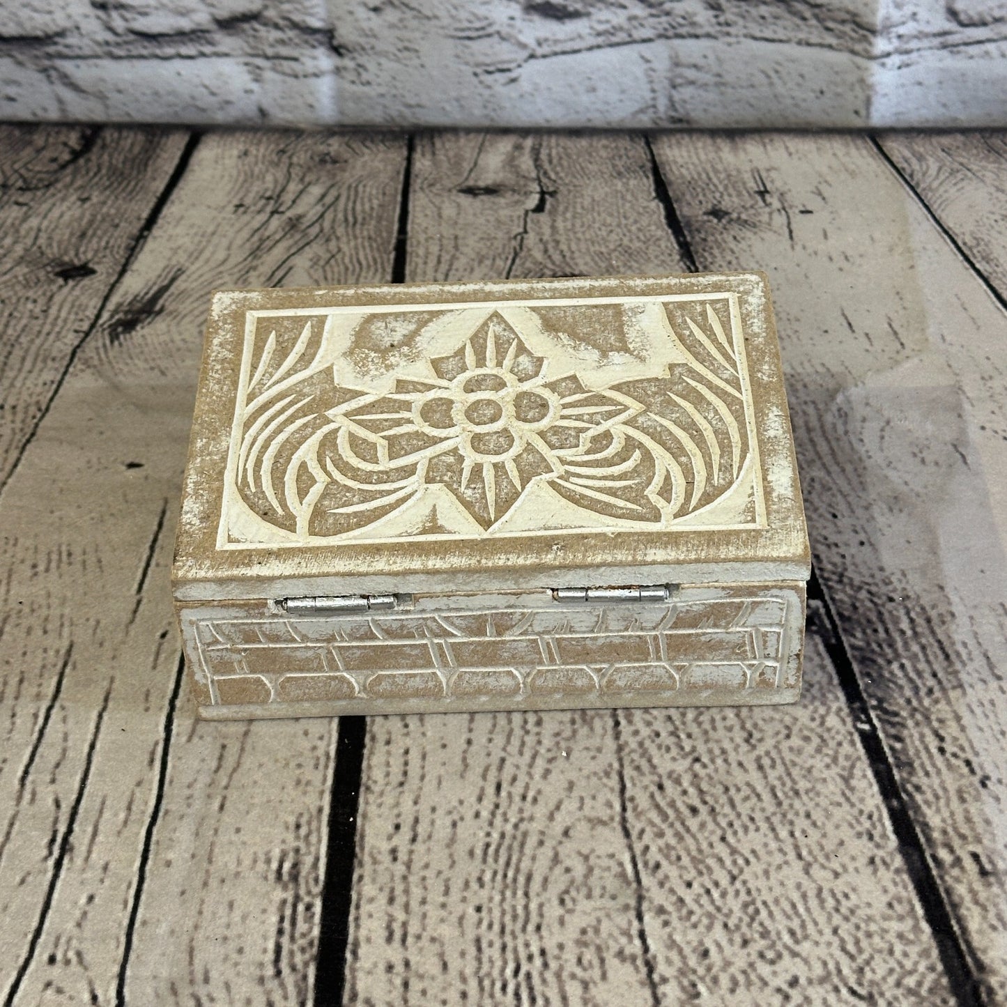 White Flower MDF Box Lotus 14cm x 10cm x 6cm Wooden Box Trinket Handmade