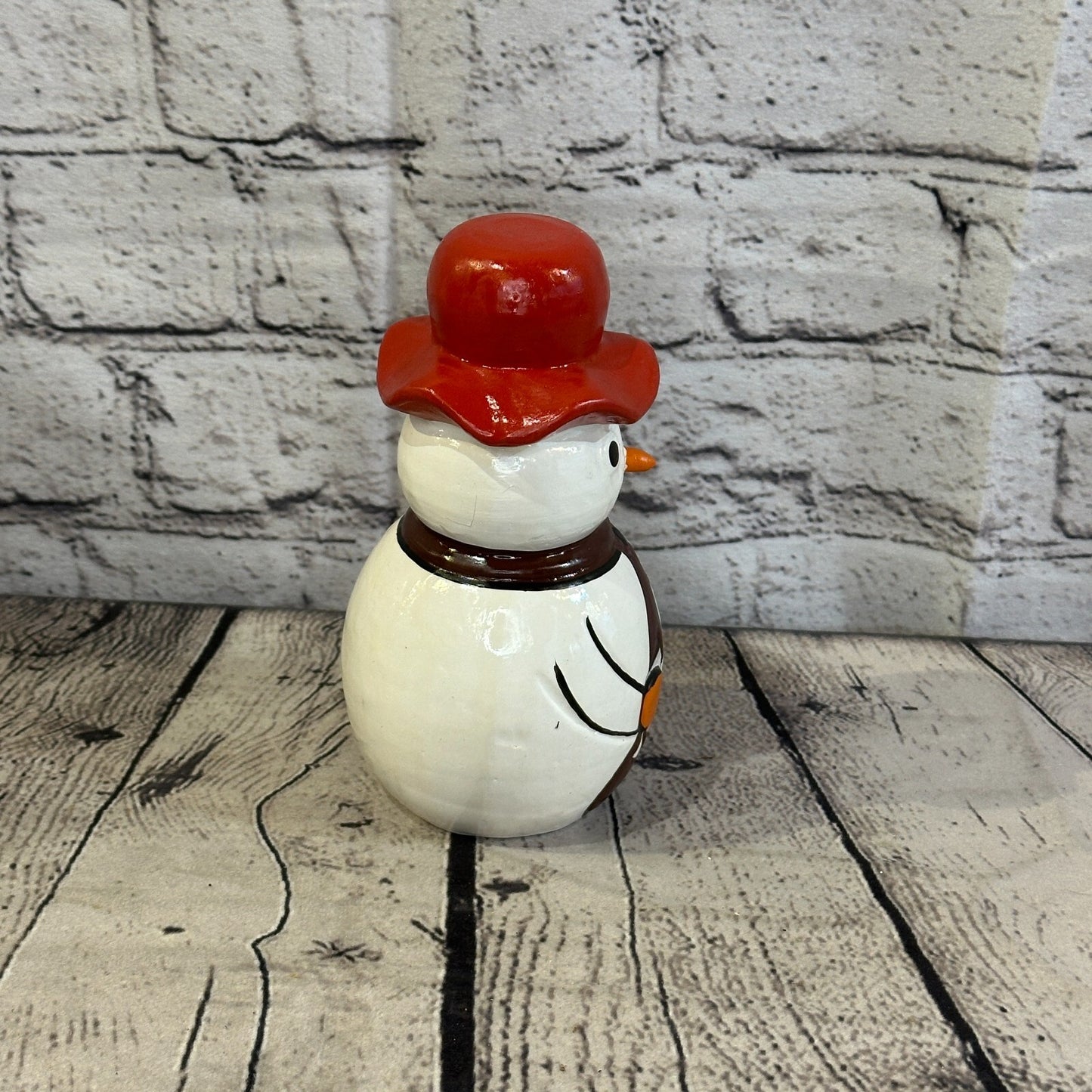 15cm x 8cm Red Top Hat Snowman Handcrafted Wood Xmas Christmas Ornament