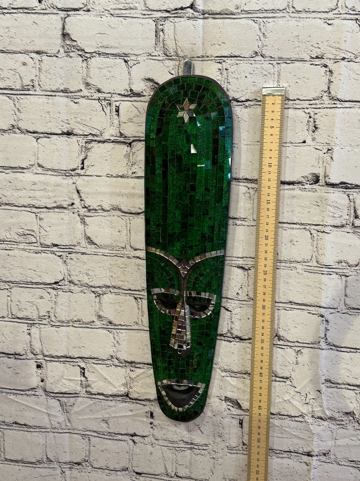 50cm Green Mosaic Mirror Mask Carved Painted Ethnic Tribal Wall Art Handmade