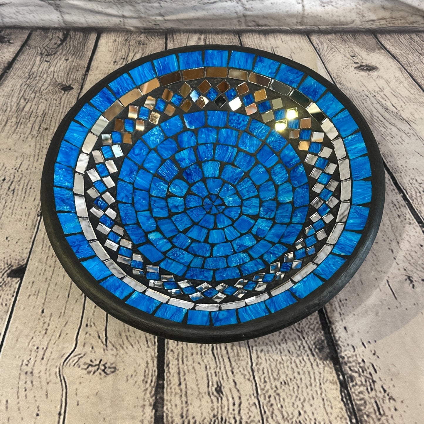 28cm Blue Round Mosaic Handmade Ceramic Glass Tile Bowl Fruit