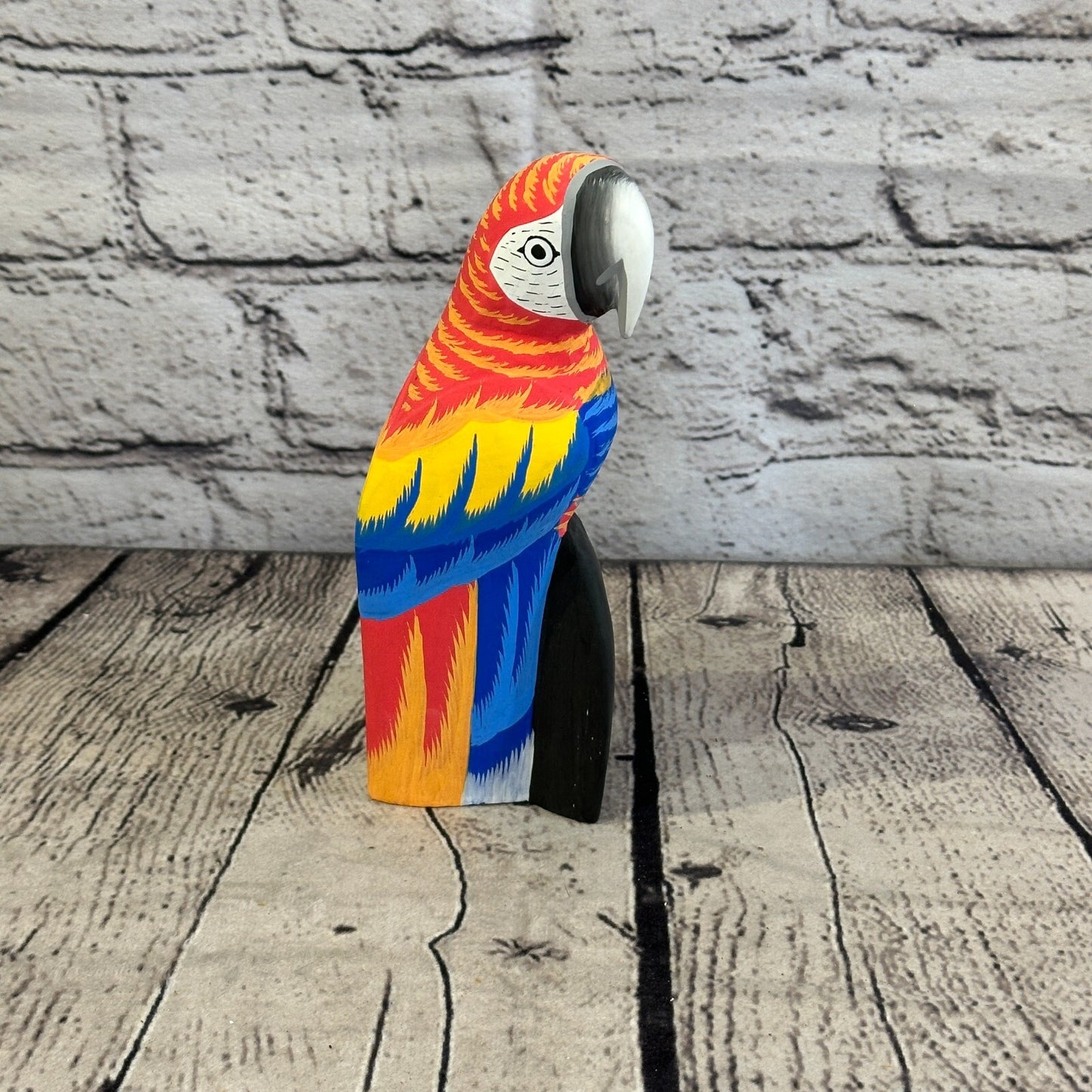 15cm Red Parrot Bird Ornament Statue Fair Trade Hand Made Carved Wood