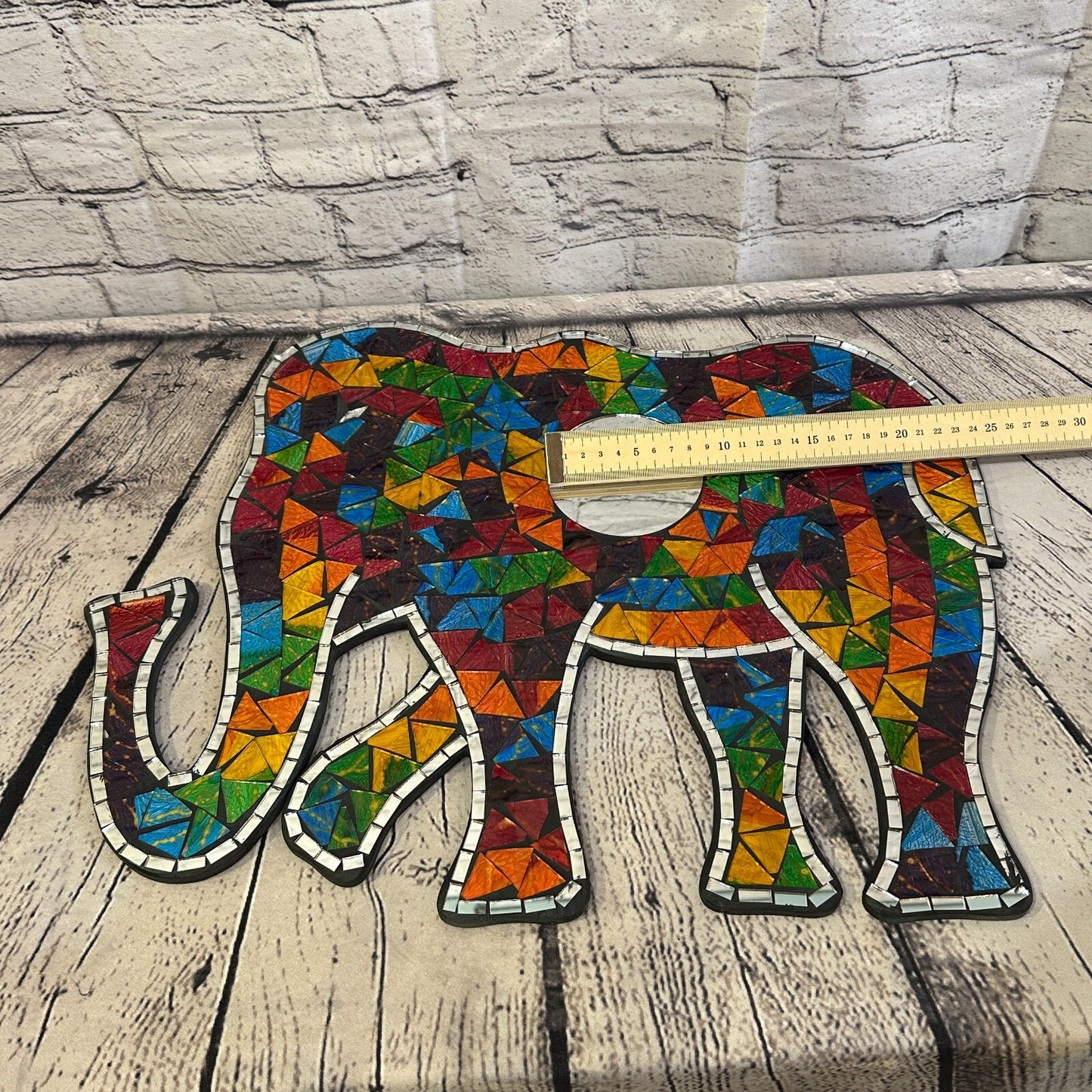 Rainbow Standing Elephant Mosaic Tile Wall Mirror 50cm x 35cm Handmade New