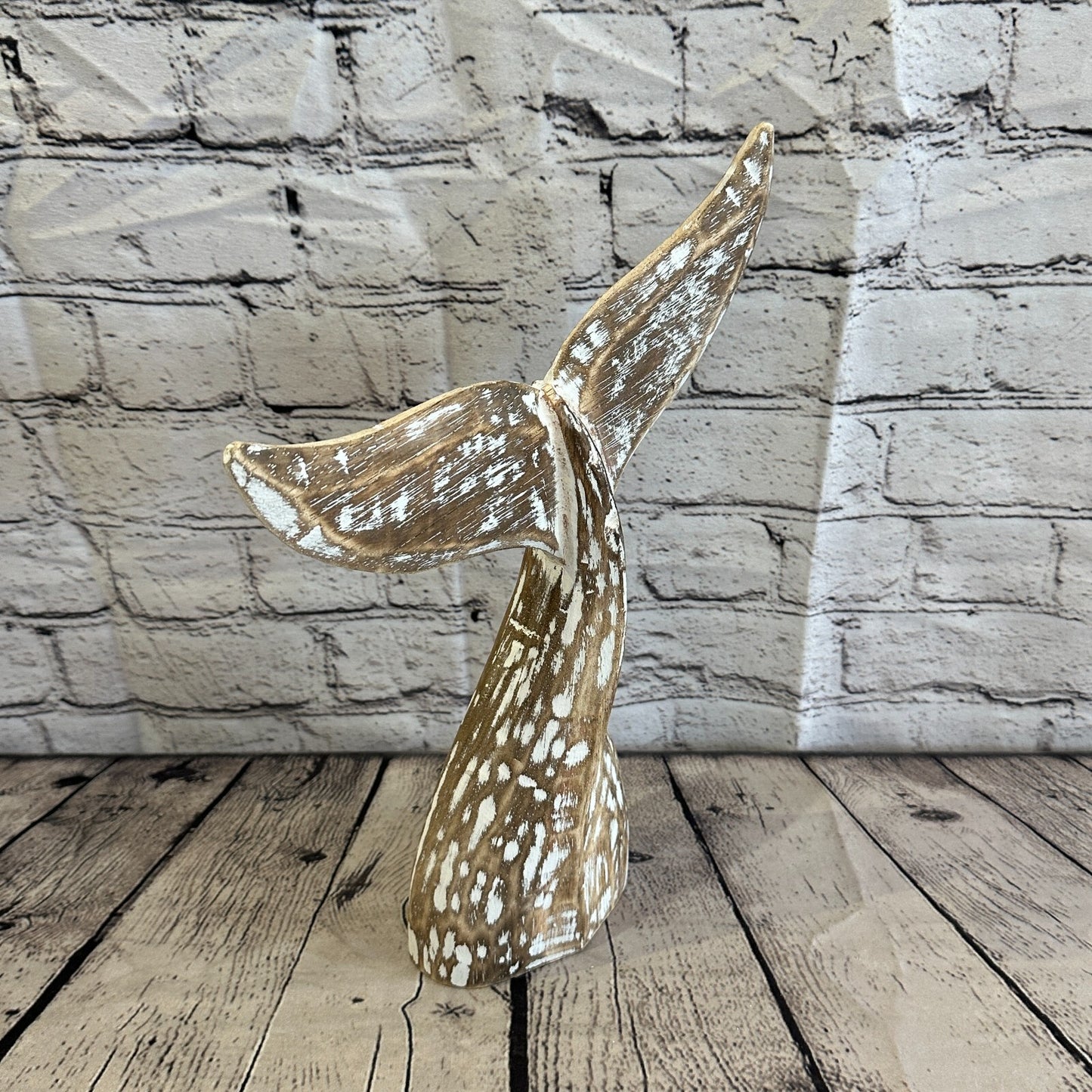 35cm x 30cm Whale Tail Brown Fish Wood Coastal Ocean Bathroom Decoration