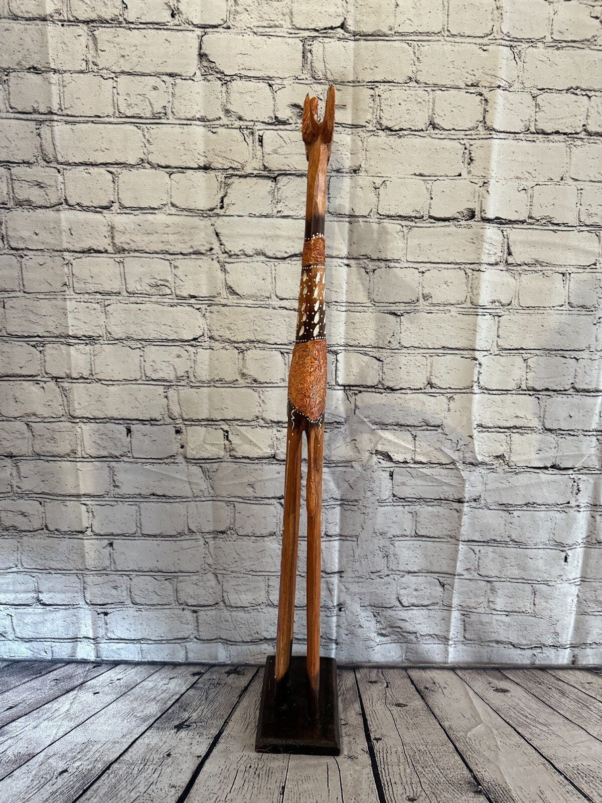 80cm Brown Painted Wood Giraffe Tall Statue Wood Modern Hand Carved Painted