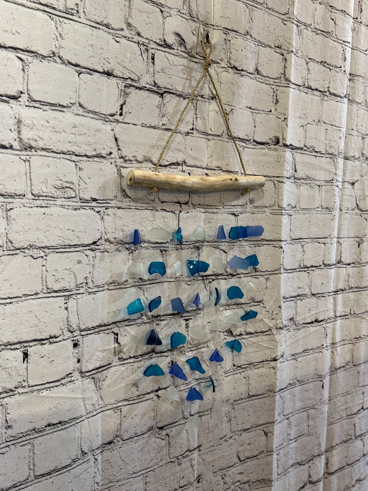 45cm x 25cm Blue Mix Wind Recycled Glass Driftwood Handmade Garden Home Mobile