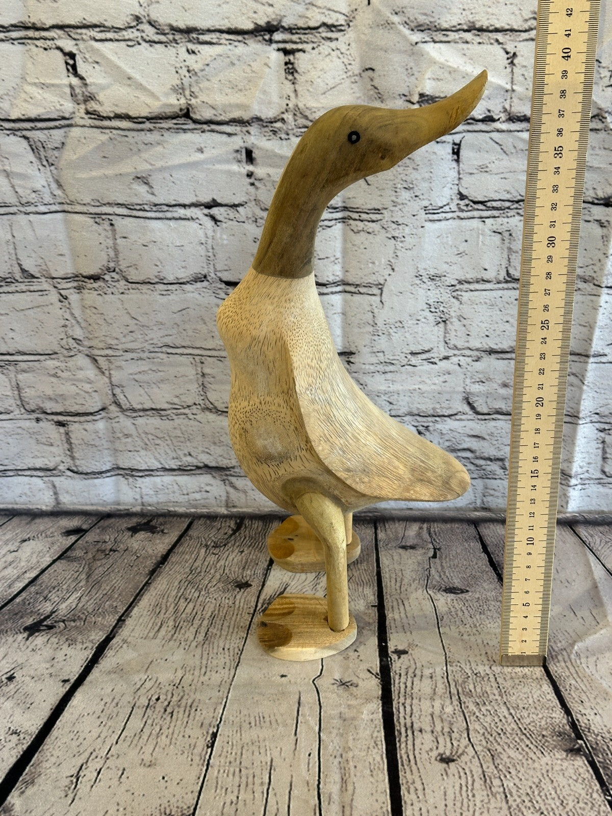 Looking Back 40cm Tall Wooden Hairy Duckling Baby Duck Bamboo Root Fairtrade