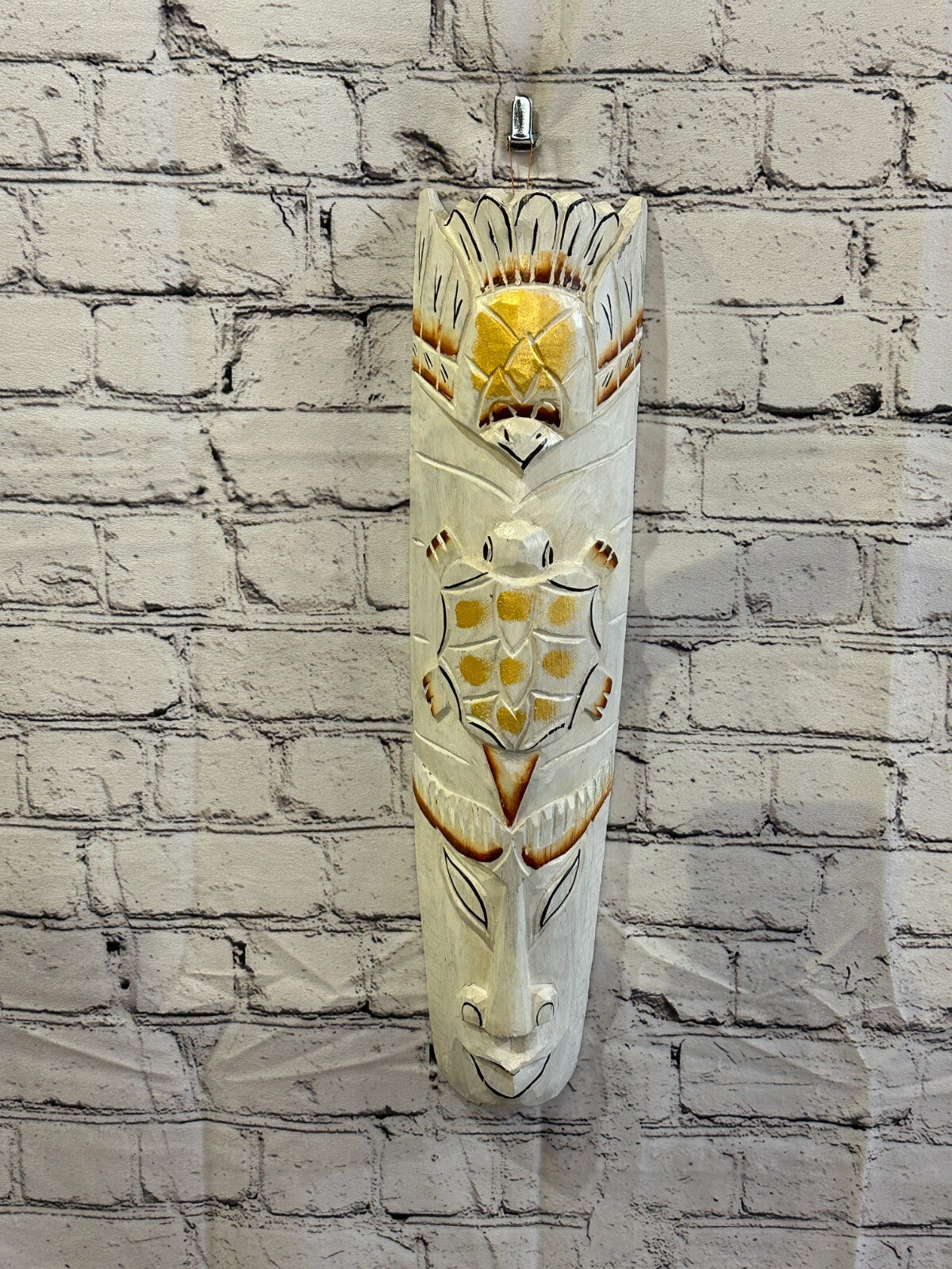 50cm White Turtle Hand Carved Fair Trade Wooden Animal Wall Art Hang Mask