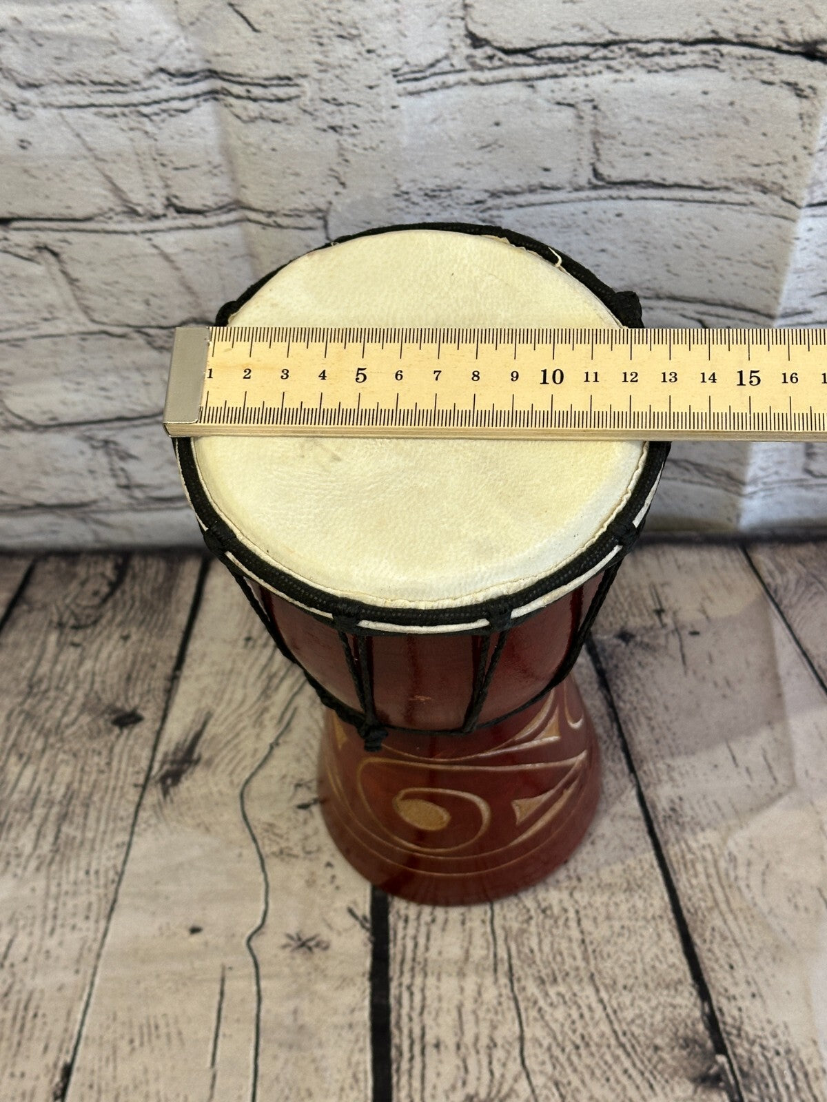 25cm Carved Wooden Djembe Bongo Painted African Influenced Drum High Handmade