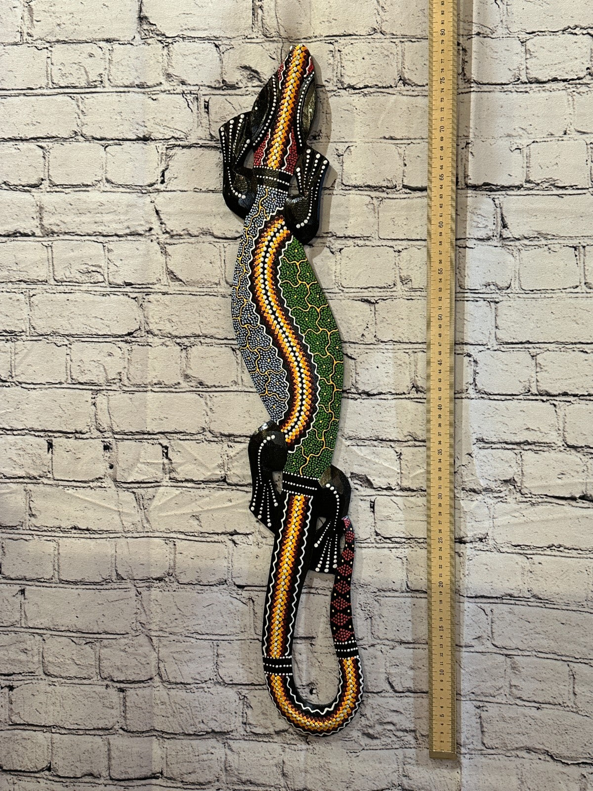 80cm Gecko Carved Wooden Dot Painted Ethnic Tribal Tiki Wall Handmade No 2