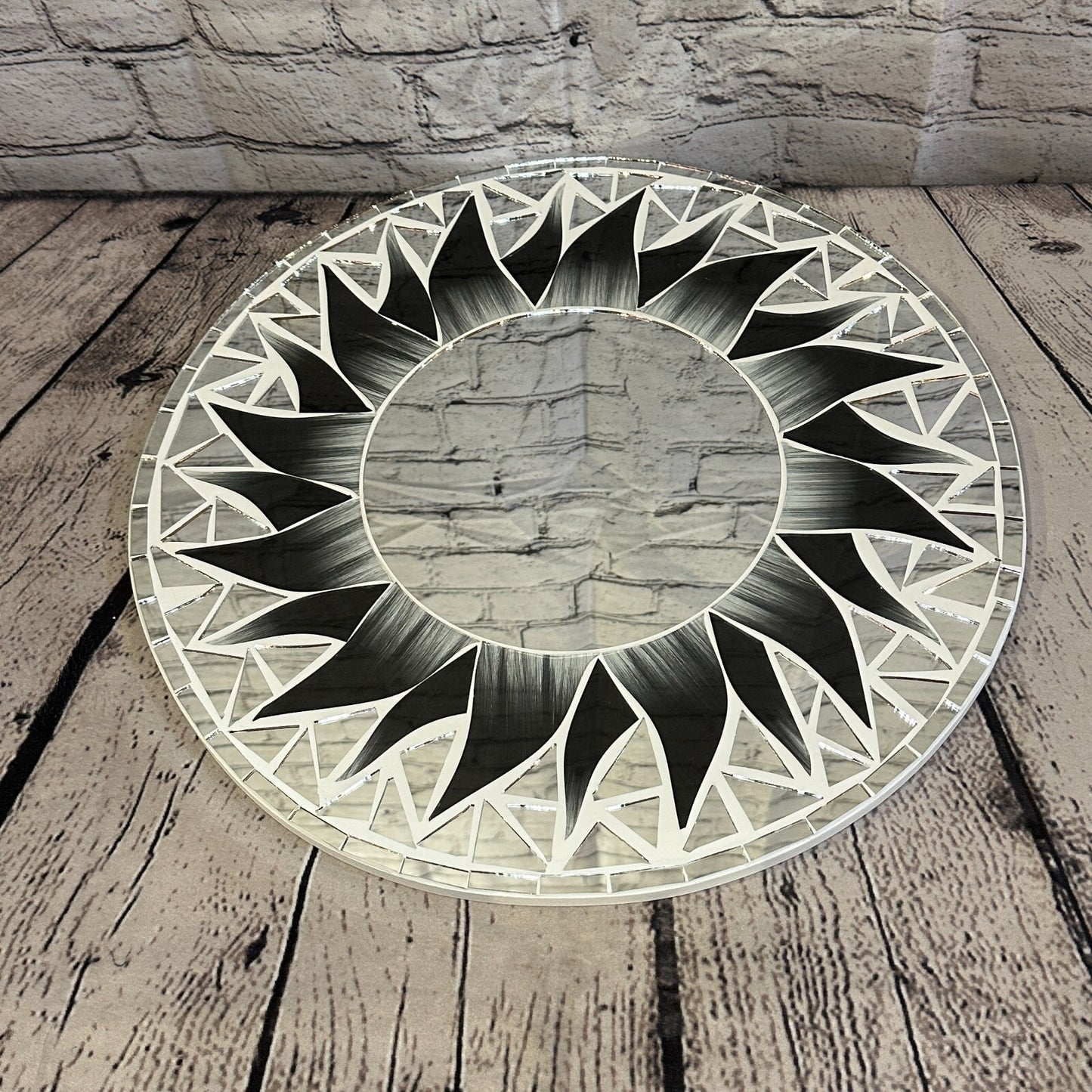Black Flame Sun Mosaic Tile Wall Mirror 40cm x 40cm 16 Inches Handmade New