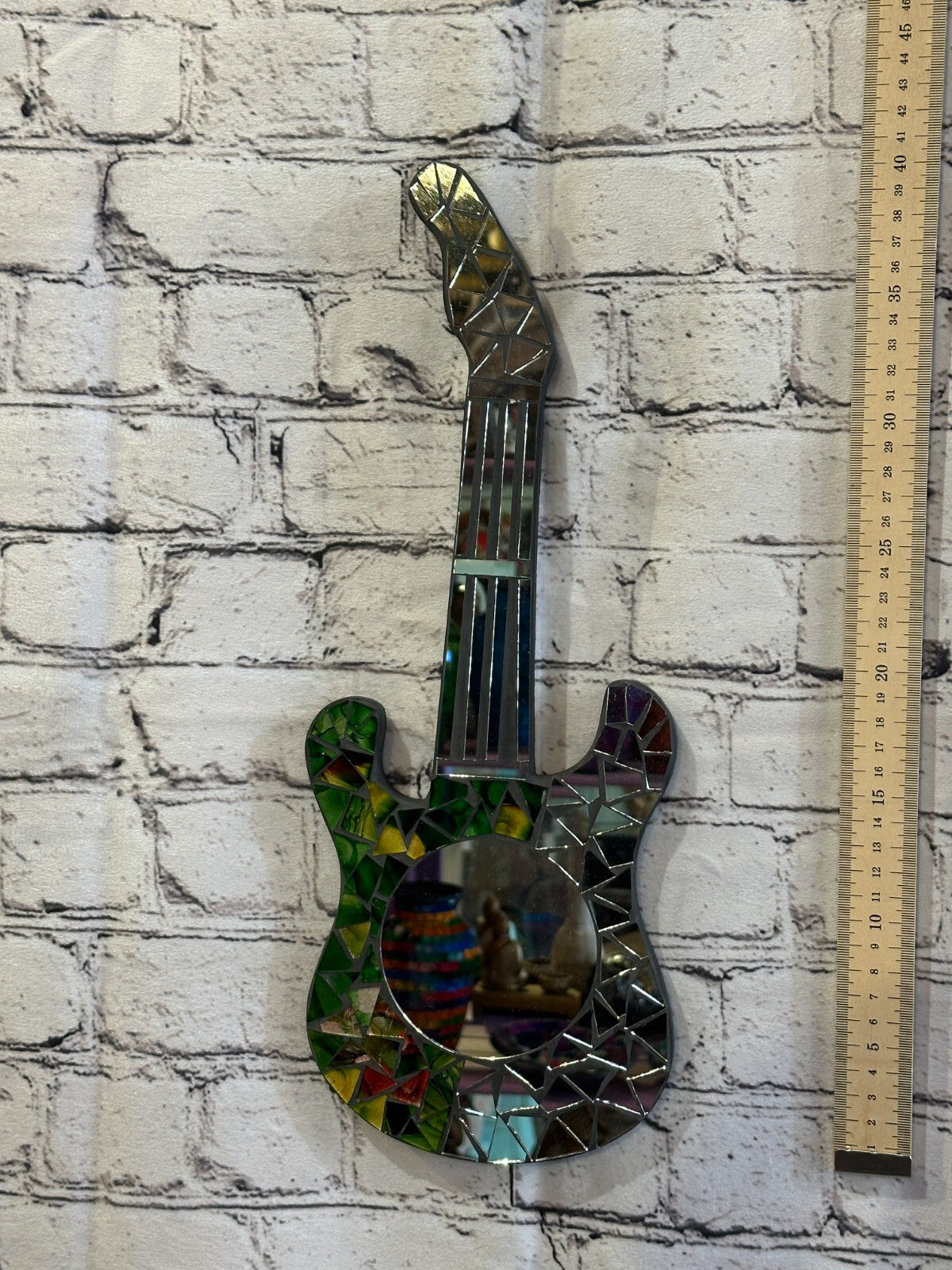 Green Guitar Mosaic Tile Wall Mirror 40cm x 15cm 16 Inches Handmade New