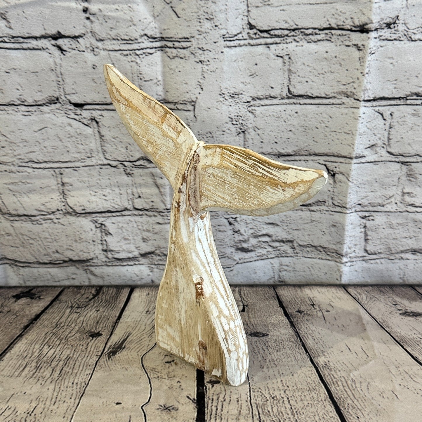 25cm x 22cm Whale Tail White Fish Wood Coastal Ocean Bathroom Decoration