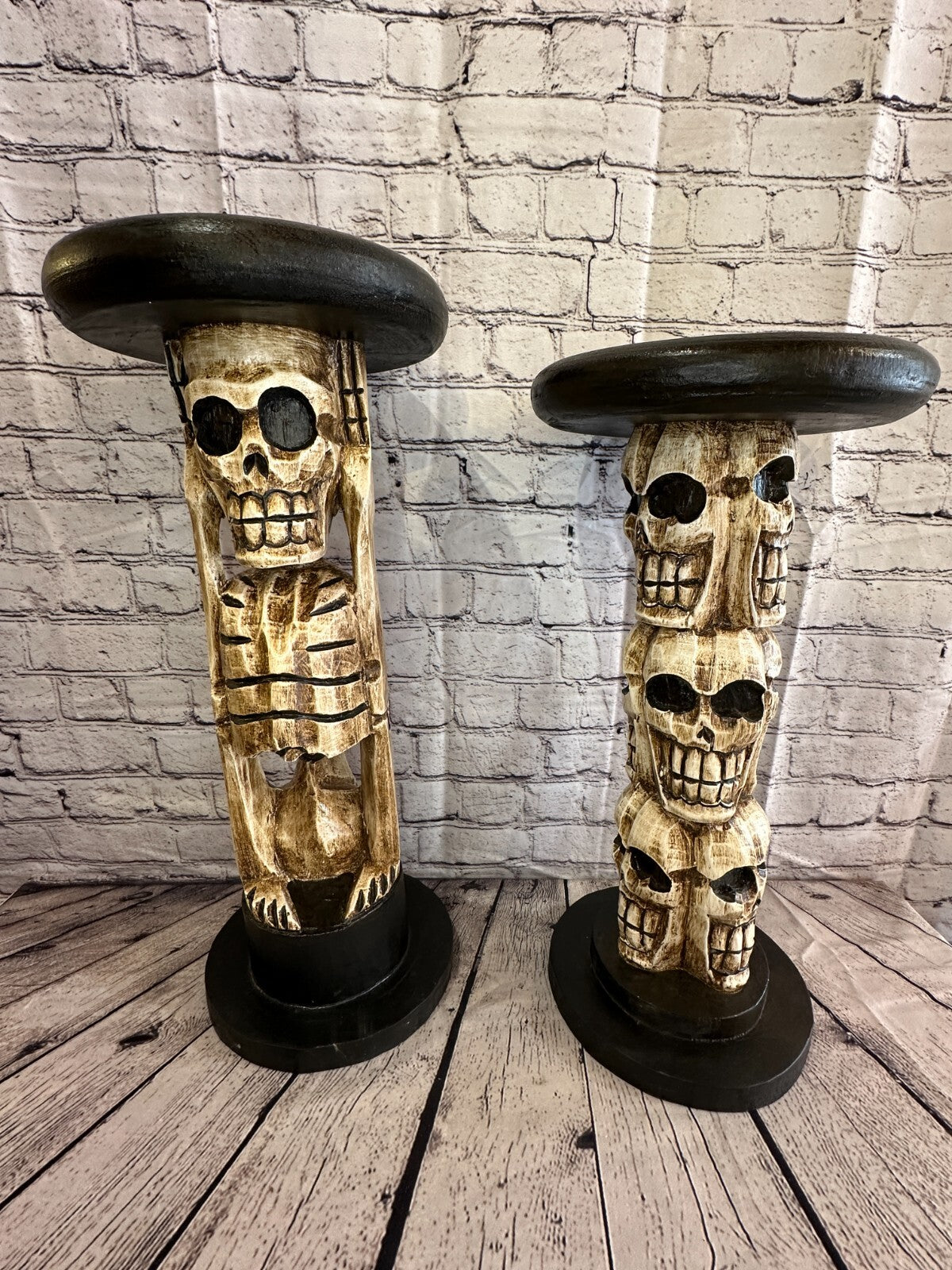 50cm Skeleton Wood Side Table Bone Skull Flower Stand Solid Wood Gothic New